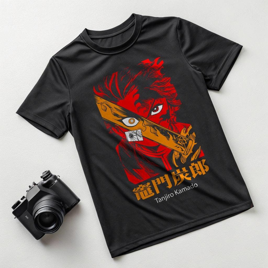 Tanjiro Kamado Fire Breathing Art T-Shirt - Anime Graphic Tee, Unisex Sizes S-4XL, Perfect for Fans — front view