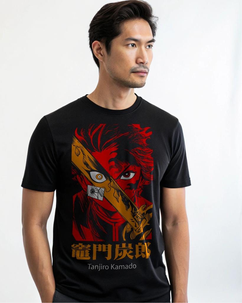 Tanjiro Kamado Fire Breathing Art T-Shirt - Anime Graphic Tee, Unisex Sizes S-4XL, Perfect for Fans — back view thumbnail