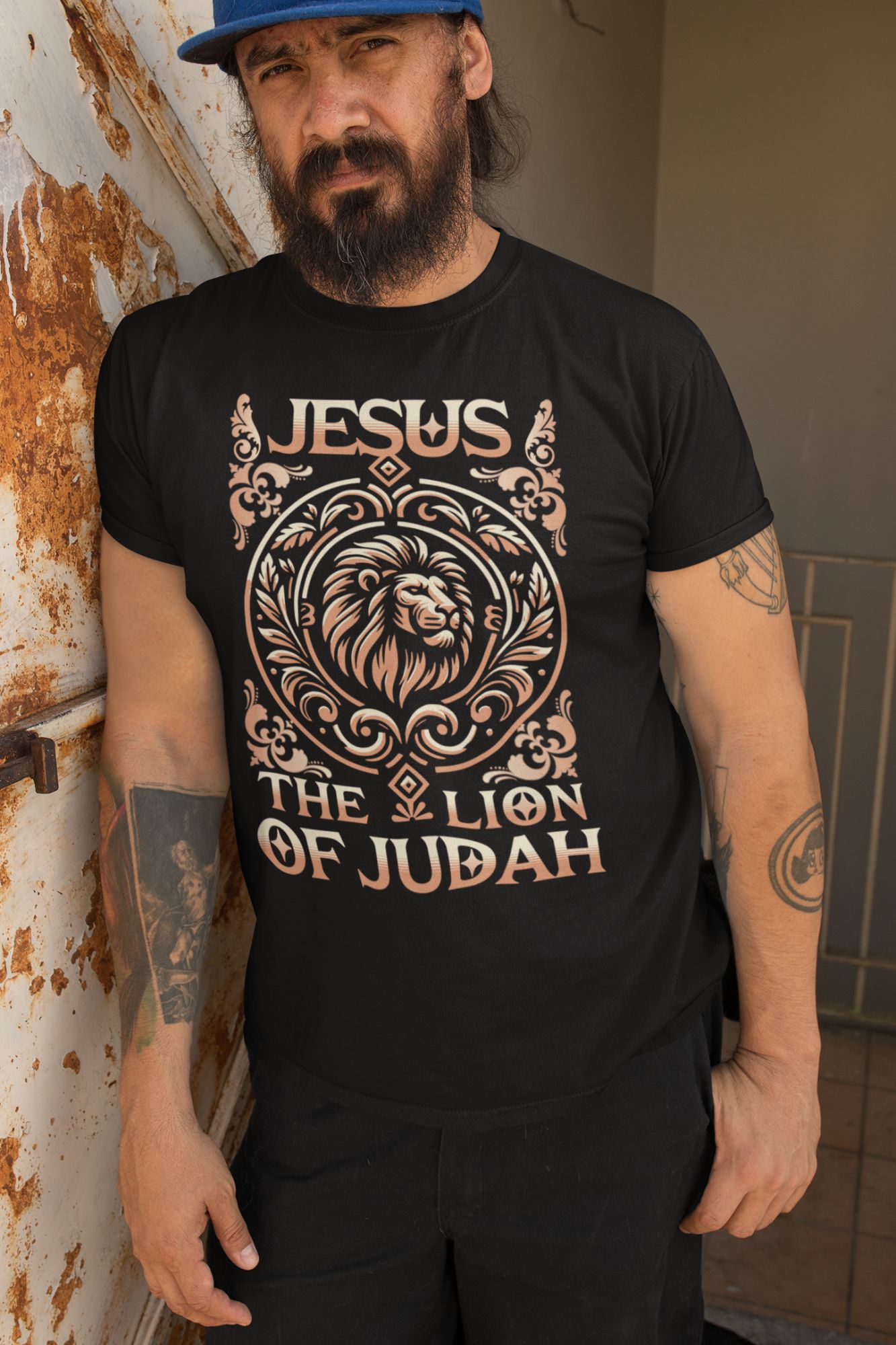 Jesus The Lion Of Judah Graphic T-Shirt In Black — front view