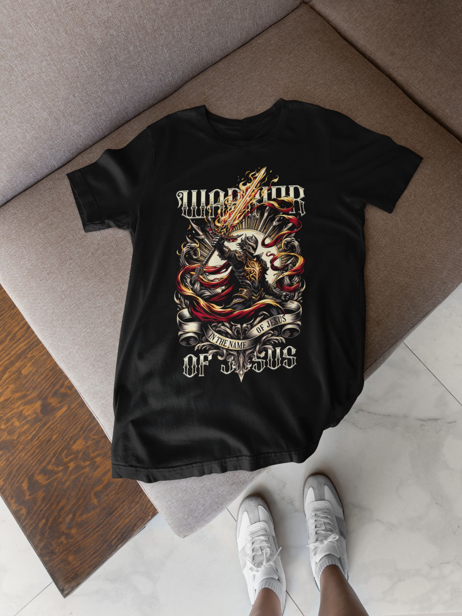 Warrior Of Jesus Graphic Christian T-Shirt Unisex Fit 100% Cotton Multiple Colors Available — front view