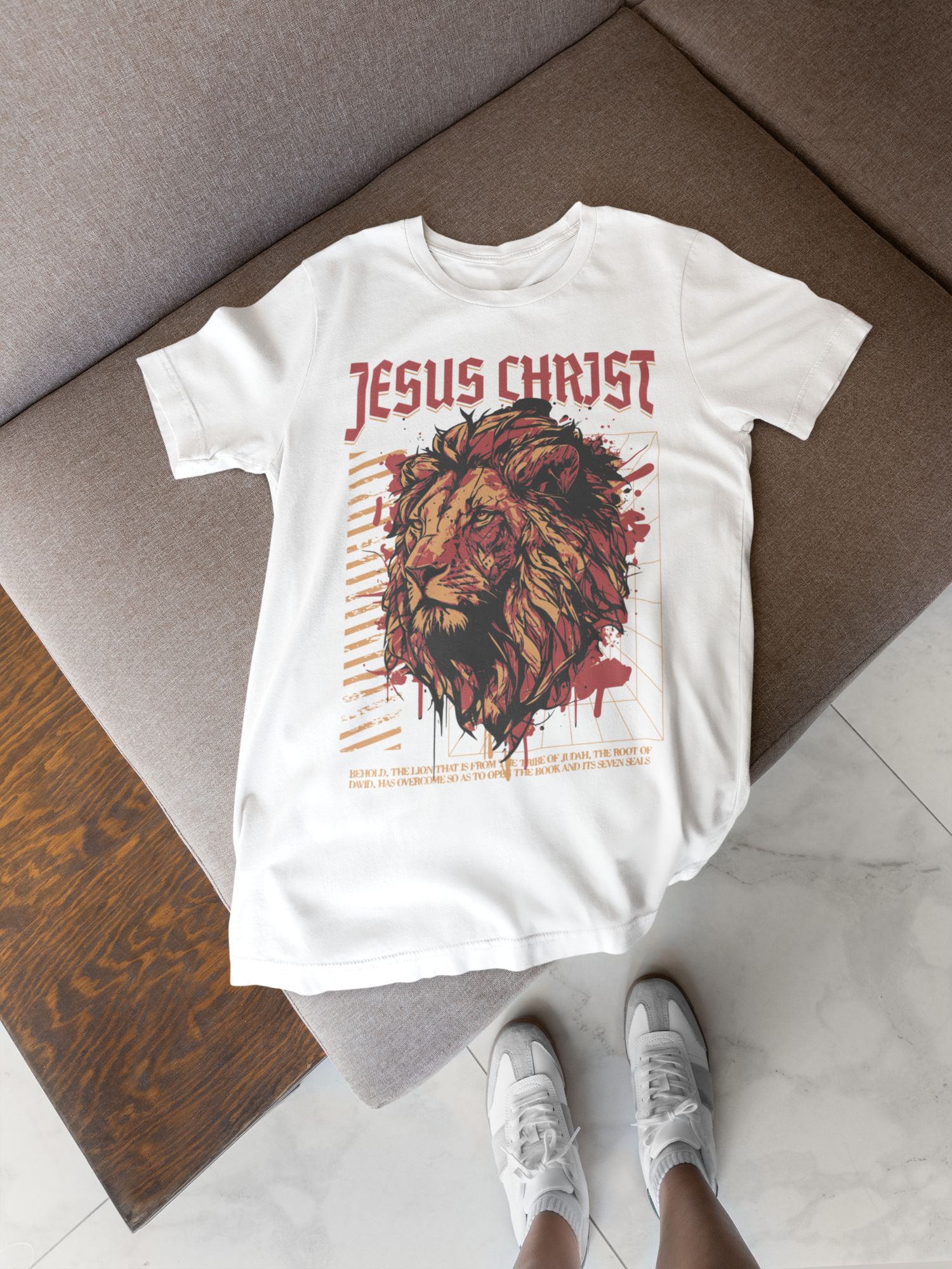 Jesus Christ Graphic T-Shirt With Lion Design - Multiple Colors — front view