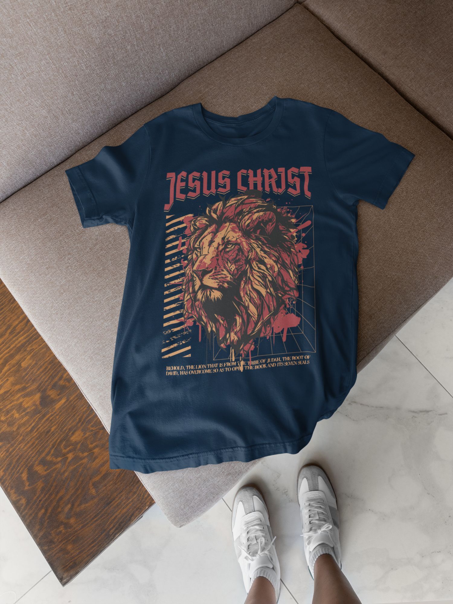 Jesus Christ Graphic T-Shirt With Lion Design - Multiple Colors — back view thumbnail