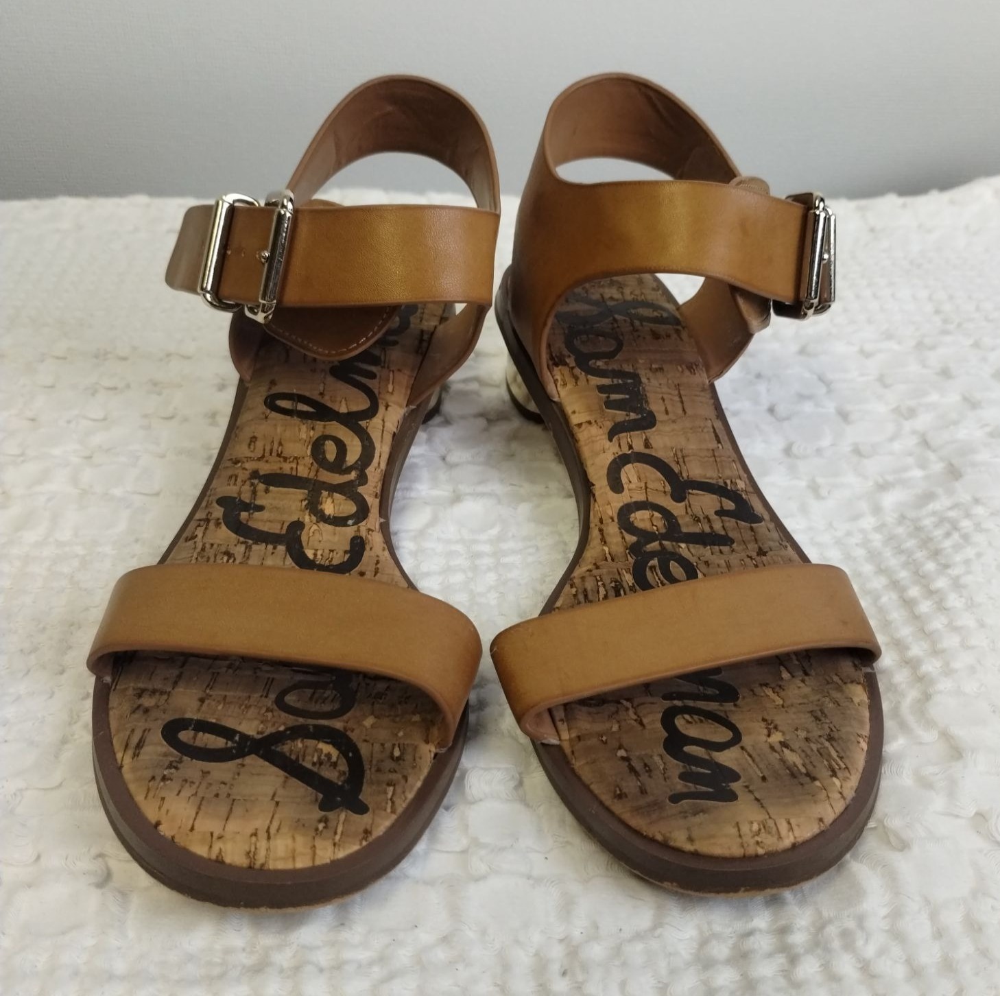 Women's Tan Shoes/ Sandals with a Metallic Heel