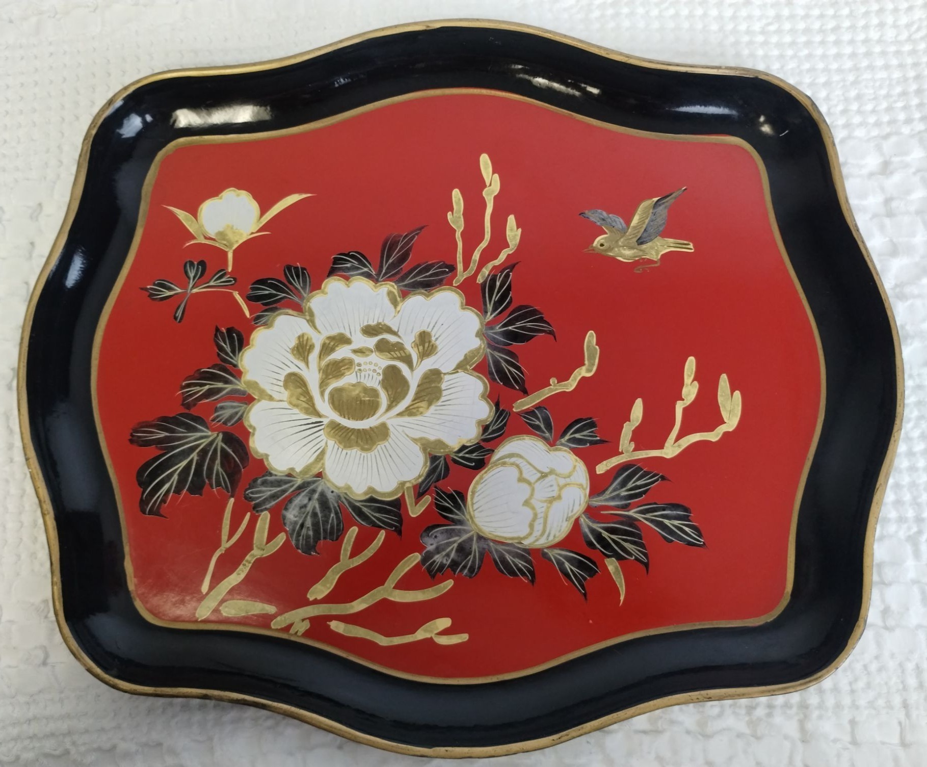 Vintage Red/Multicolor Flower 16"x13" Serving Tray