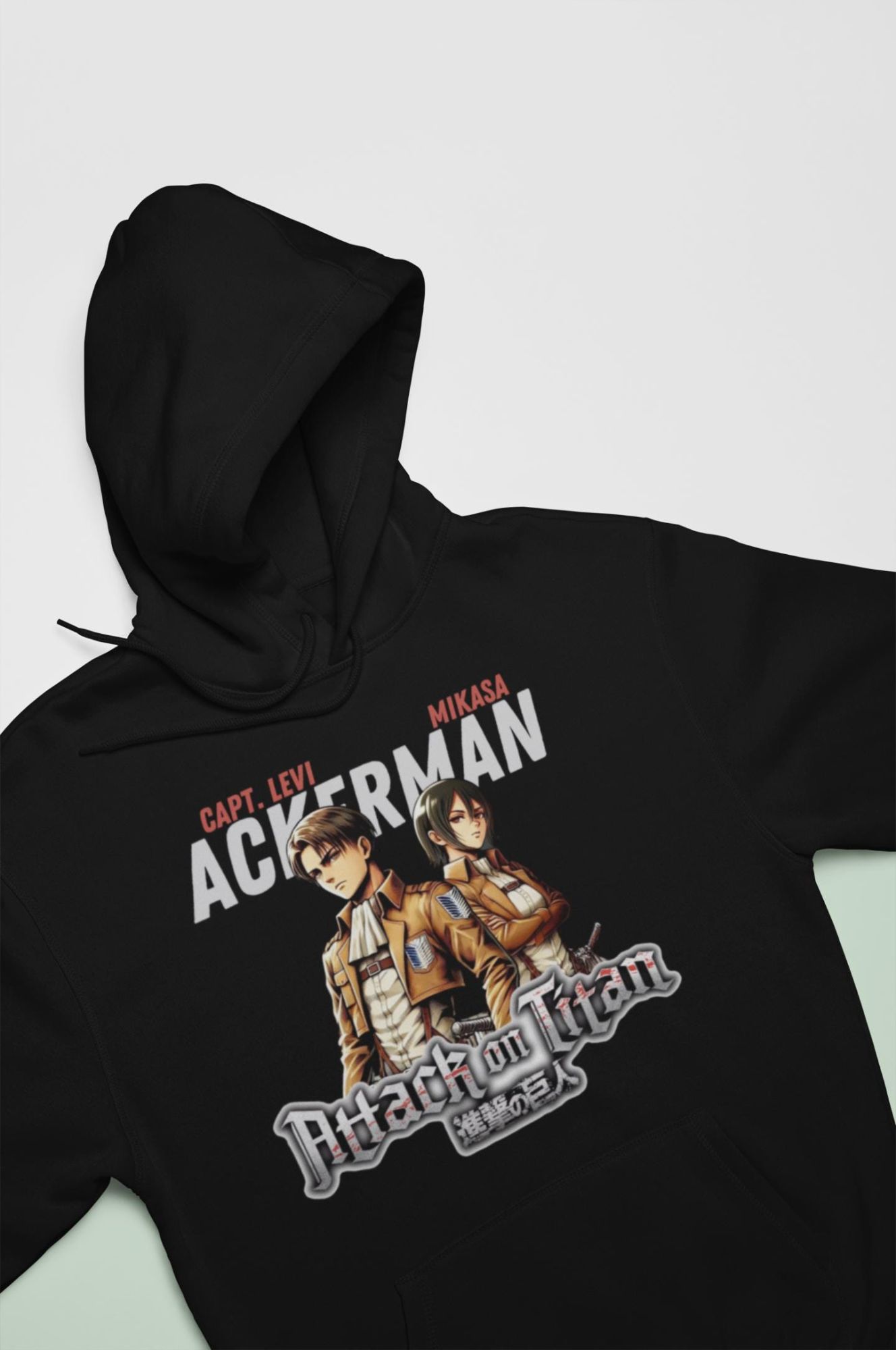 Attack on Titan Hoodie - Mikasa & Levi Ackerman Anime Hooded Sweatshirt - Unisex Manga Pullover - Fan Gift Idea — front view