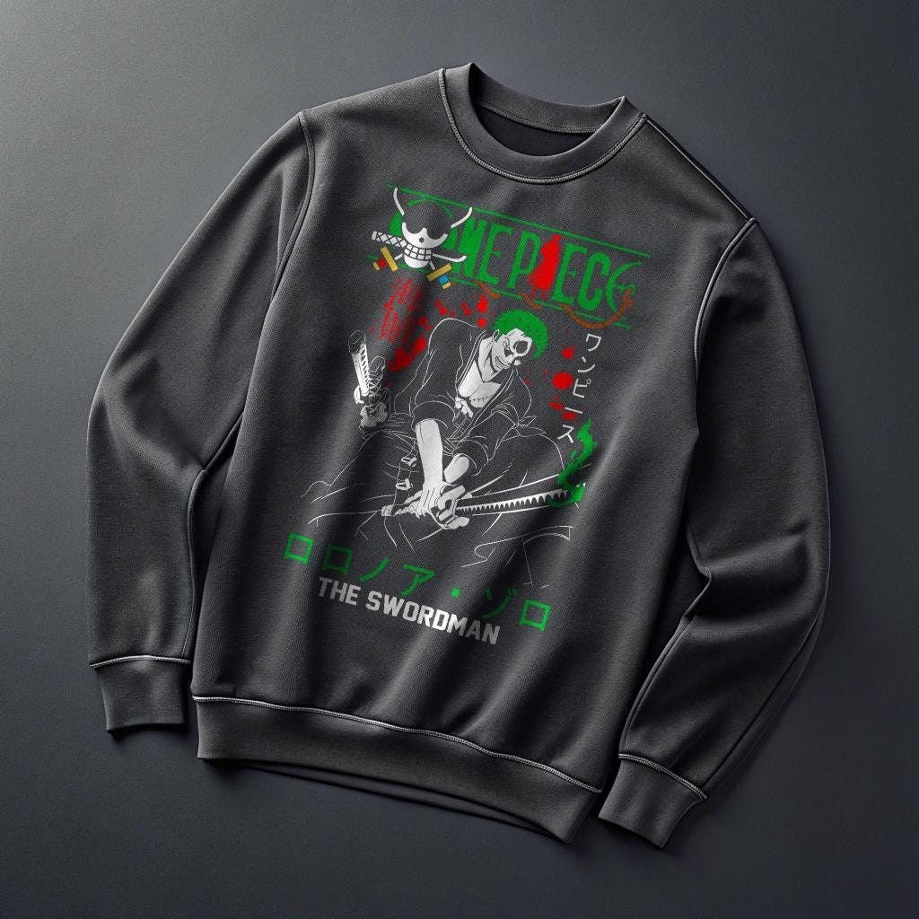 One Piece Anime Crewneck Sweatshirt - Unisex Black Graphic Pullover (Sizes S-5XL) - Free Shipping — front view