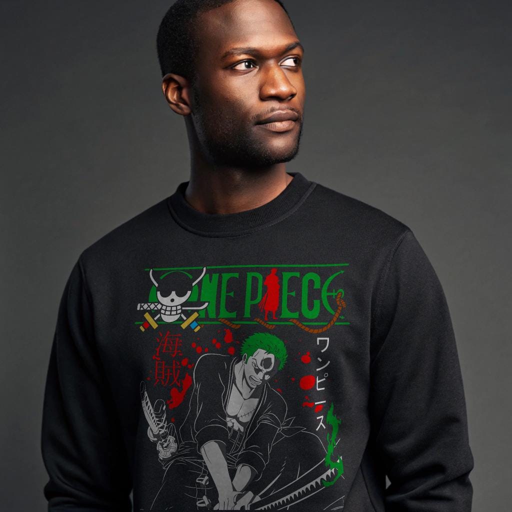 One Piece Anime Crewneck Sweatshirt - Unisex Black Graphic Pullover (Sizes S-5XL) - Free Shipping — back view thumbnail