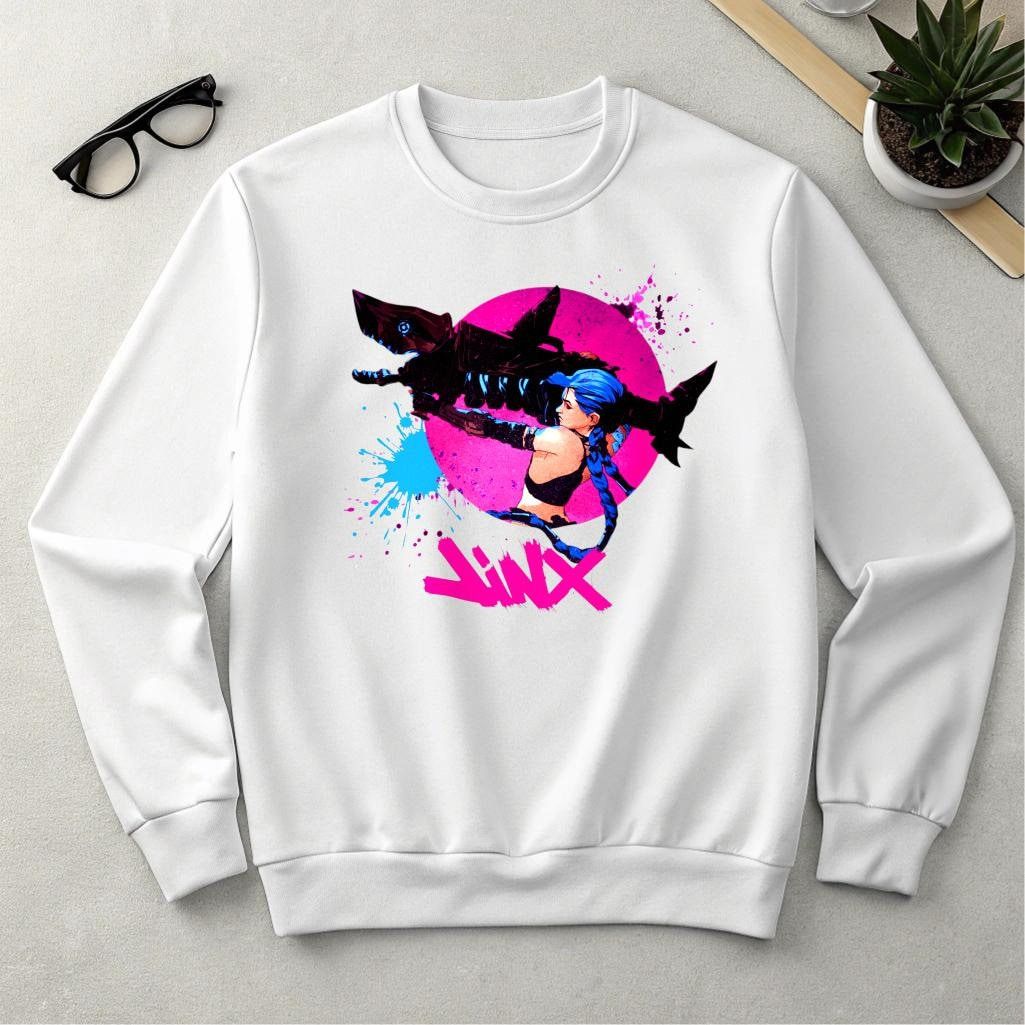 Jinx Crewneck Sweatshirt - League of Legends & Arcane Graphic, Unisex, Sizes S-4XL