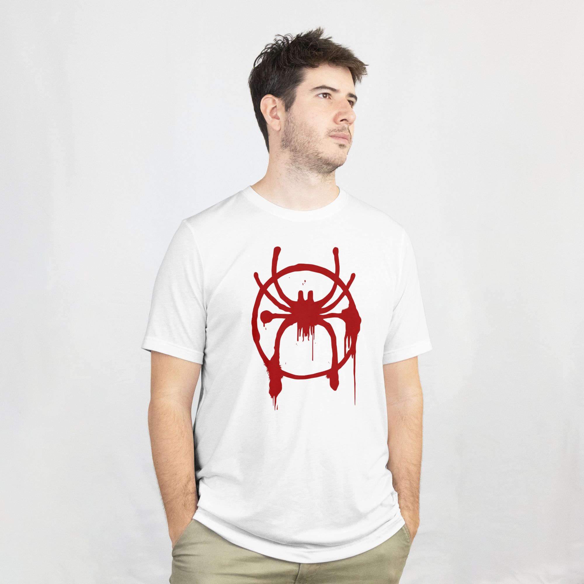 Spider-Themed Dripping Red Graphic Hoodie & T-Shirt In Black & White — back view thumbnail