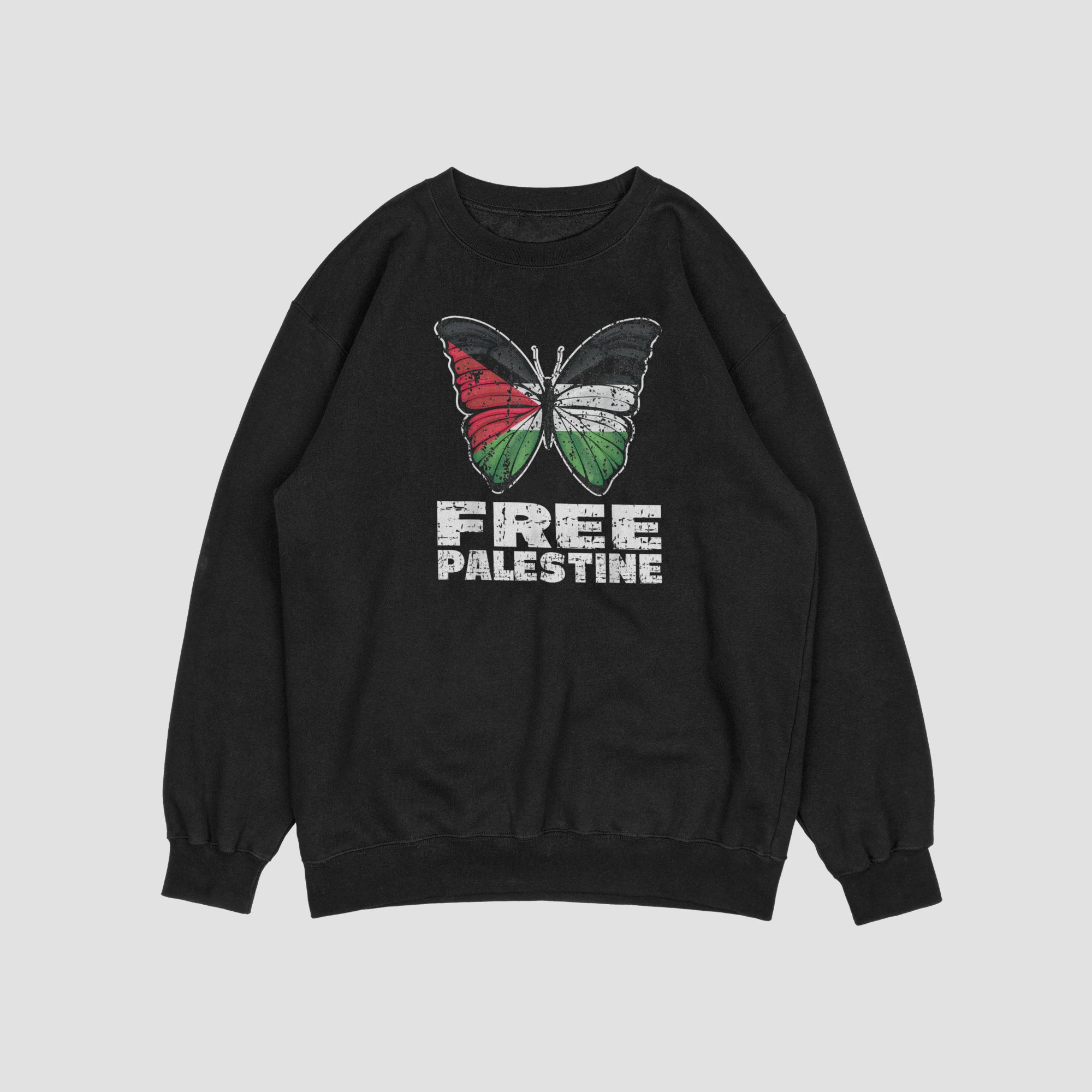 Free Palestine Graphic T-Shirt Hoodie Or Sweatshirt With Butterfly Design In Black — back view thumbnail