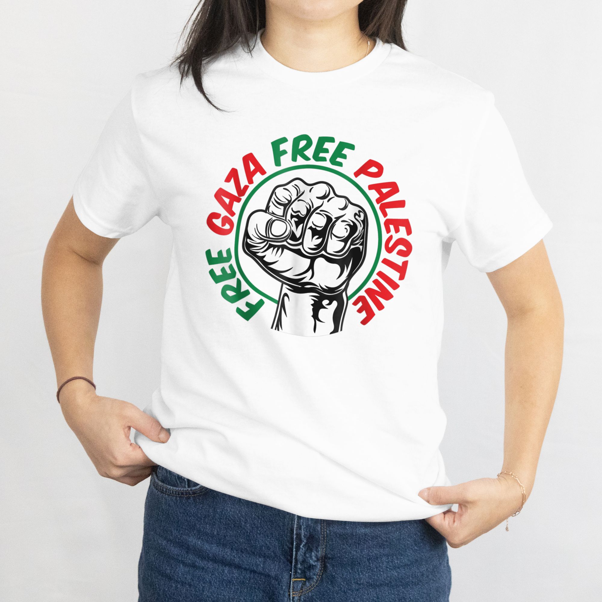 Free Gaza Free Palestine Graphic T-Shirt Hoodie Sweatshirt White Cotton Blend Unisex M — back view thumbnail
