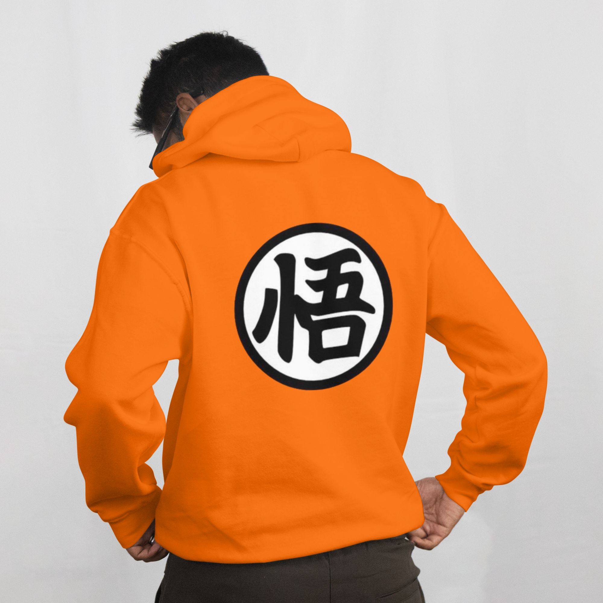 Dragon Ball-Inspired Orange Hoodie With Kanji Symbol Front & Back — front view