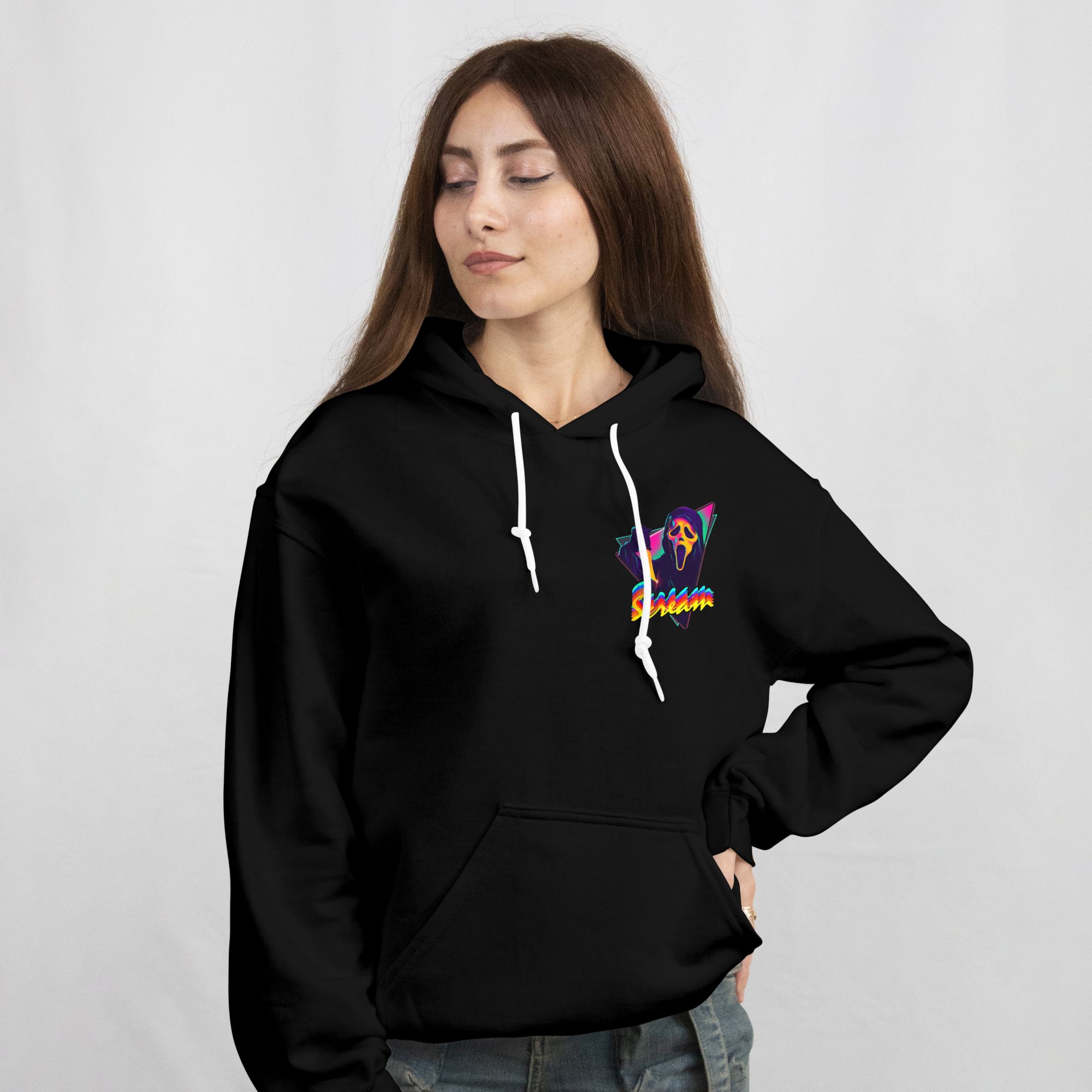 Scream Retro Neon Graphic Tee & Hoodie — front view