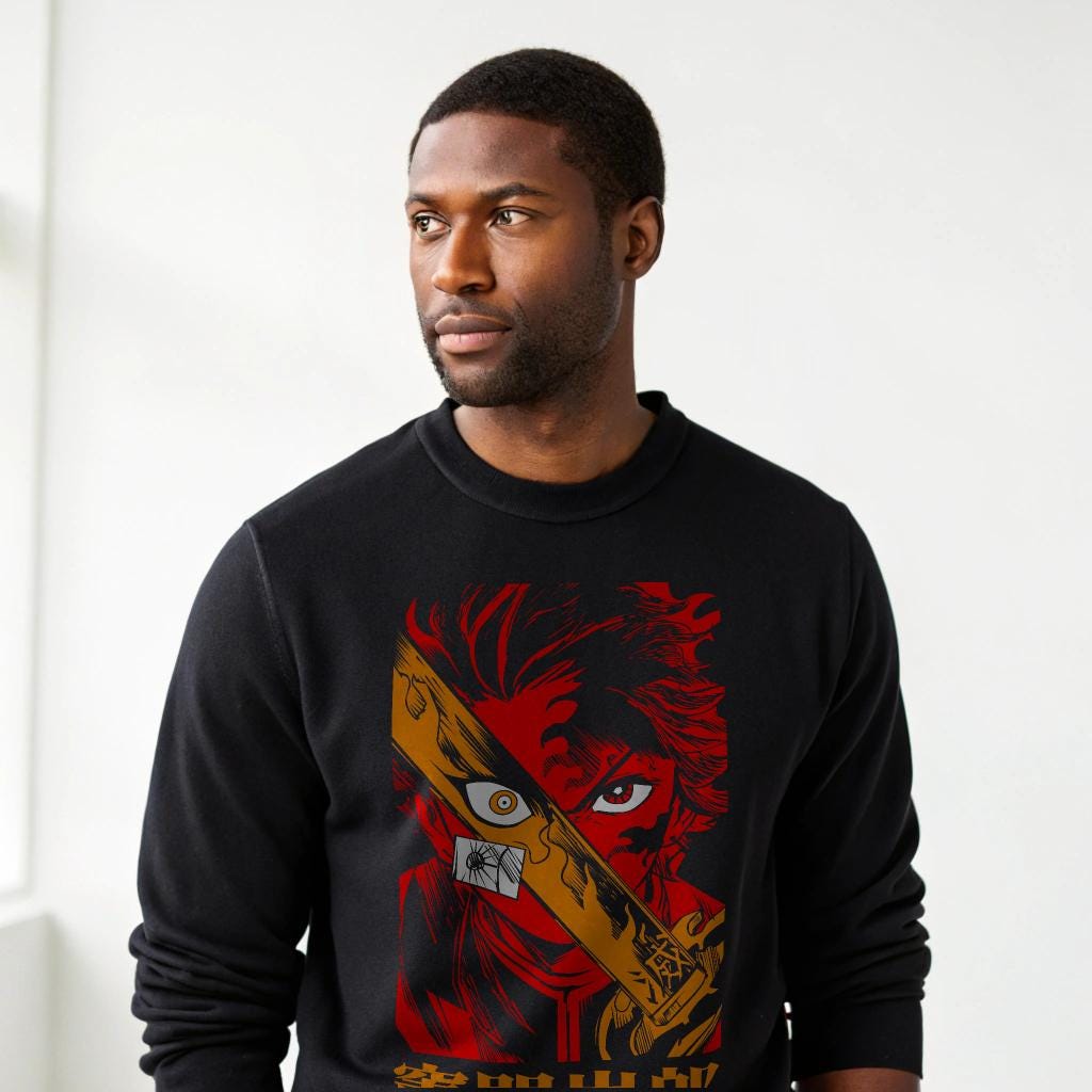 Tanjiro Kamado Fire Art Crewneck - Anime Graphic Sweatshirt, Perfect for Fans, Sizes S-4XL — back view thumbnail