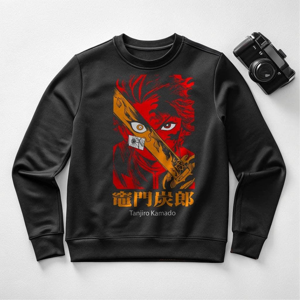 Tanjiro Kamado Fire Art Crewneck - Anime Graphic Sweatshirt, Perfect for Fans, Sizes S-4XL — front view