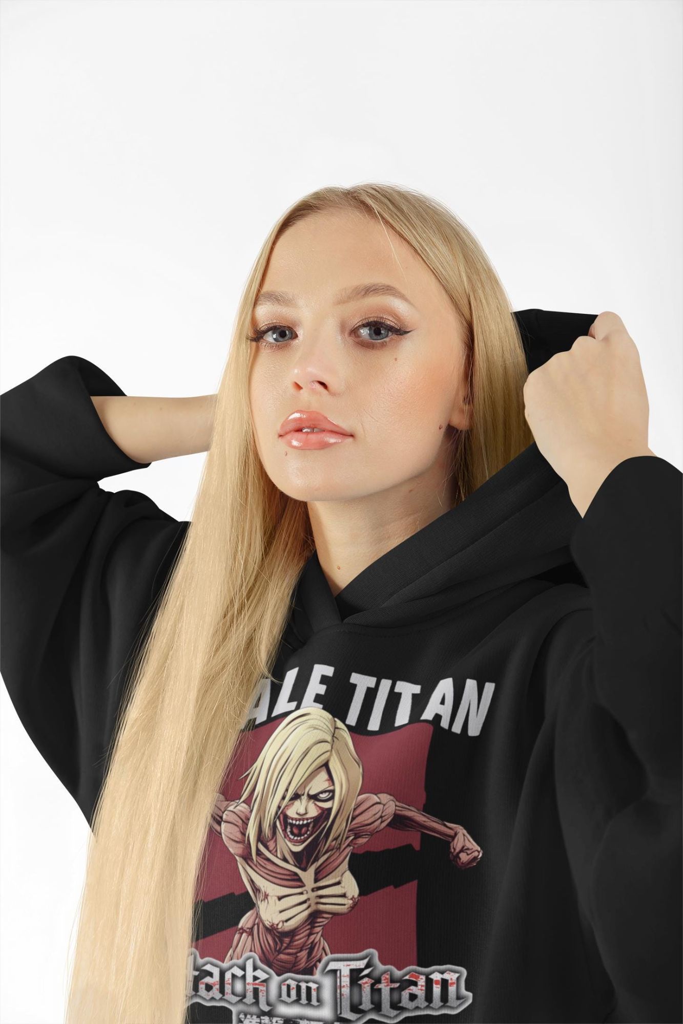 Attack on Titan Female Titan Hoodie - Anime Graphic Sweatshirt for Fans - Unisex Black Pullover — back view thumbnail