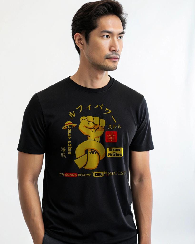 Conquer the Seas with Luffy: Ultimate Anime Power T-Shirt — back view thumbnail