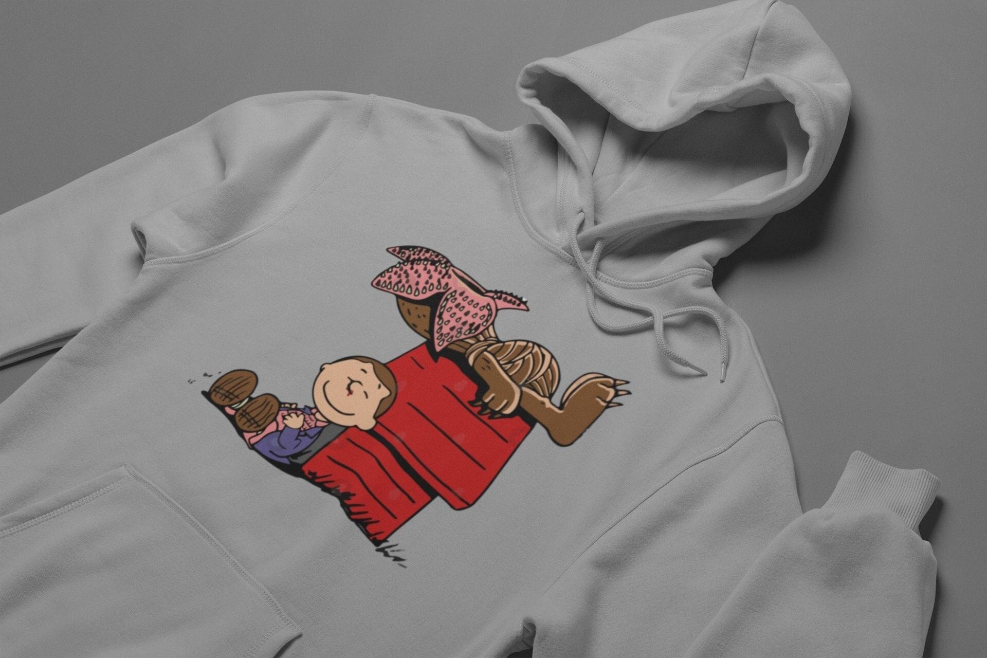 Stranger Things Charlie Brown Inspired Printed Hoodie Gift for Her Unisex Hawkins Hoodie Gift for Him Oversized Hoodie Gift for Friends — back view thumbnail