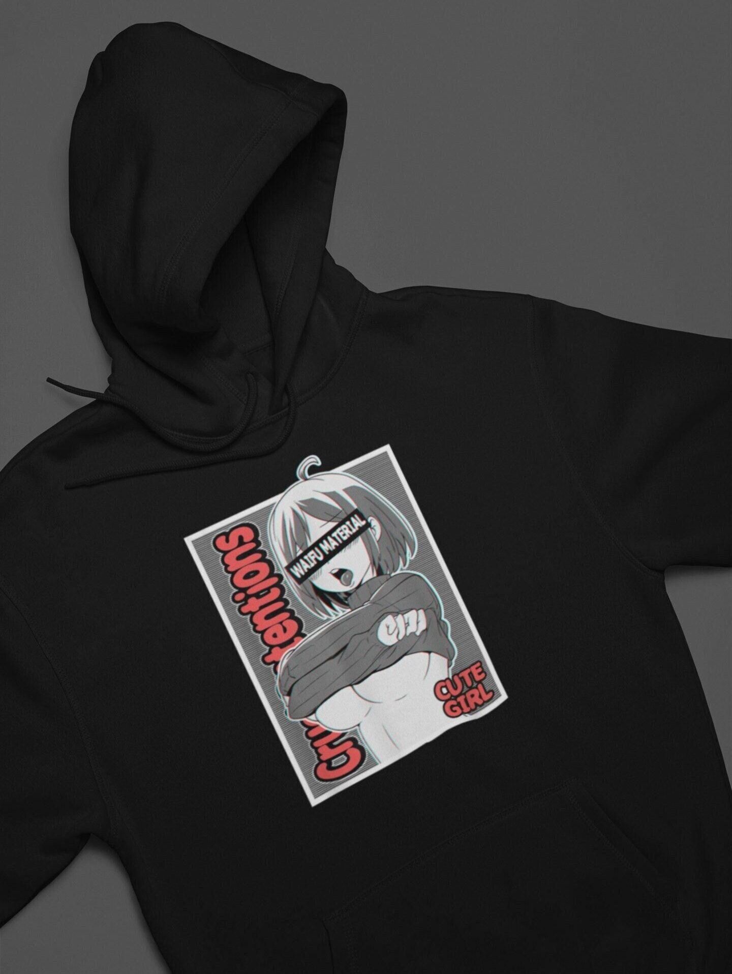 Unisex Hoodie Ahegao Anime Girl Hoodie Gift for Her Ecchi Waifu Material Lewd Otaku Graphics Printed Hoodie Gift for Him Aesthetic Hoodies — front view