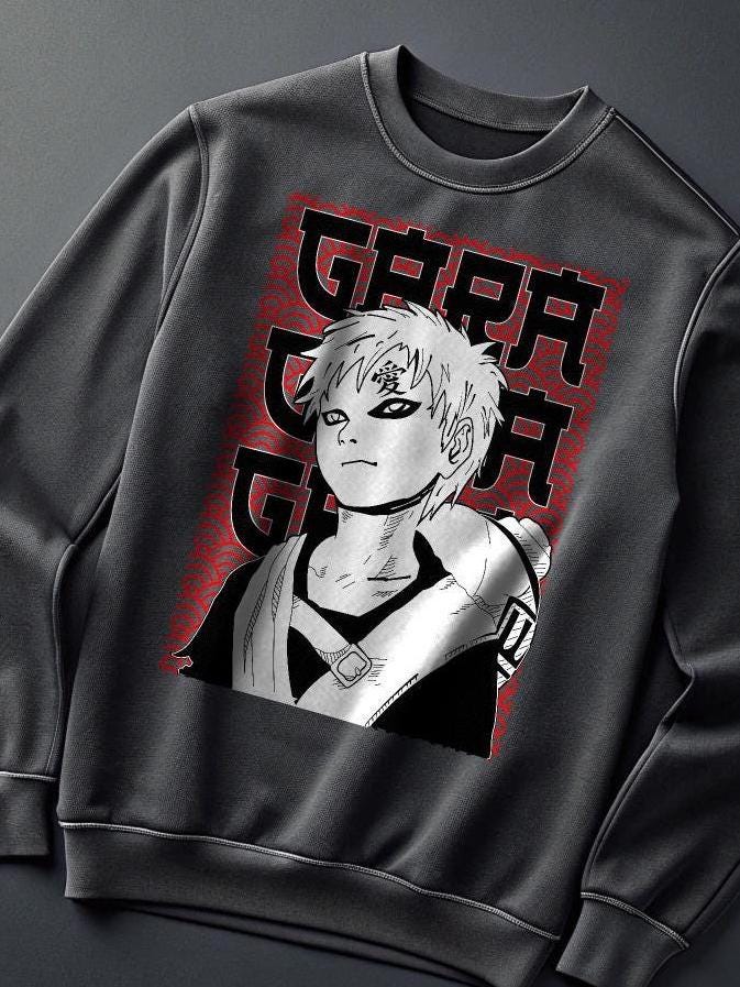 Gaara Anime Crewneck Sweatshirt - Unisex Black Manga Pullover (Sizes S-5XL) - Free Shipping — front view