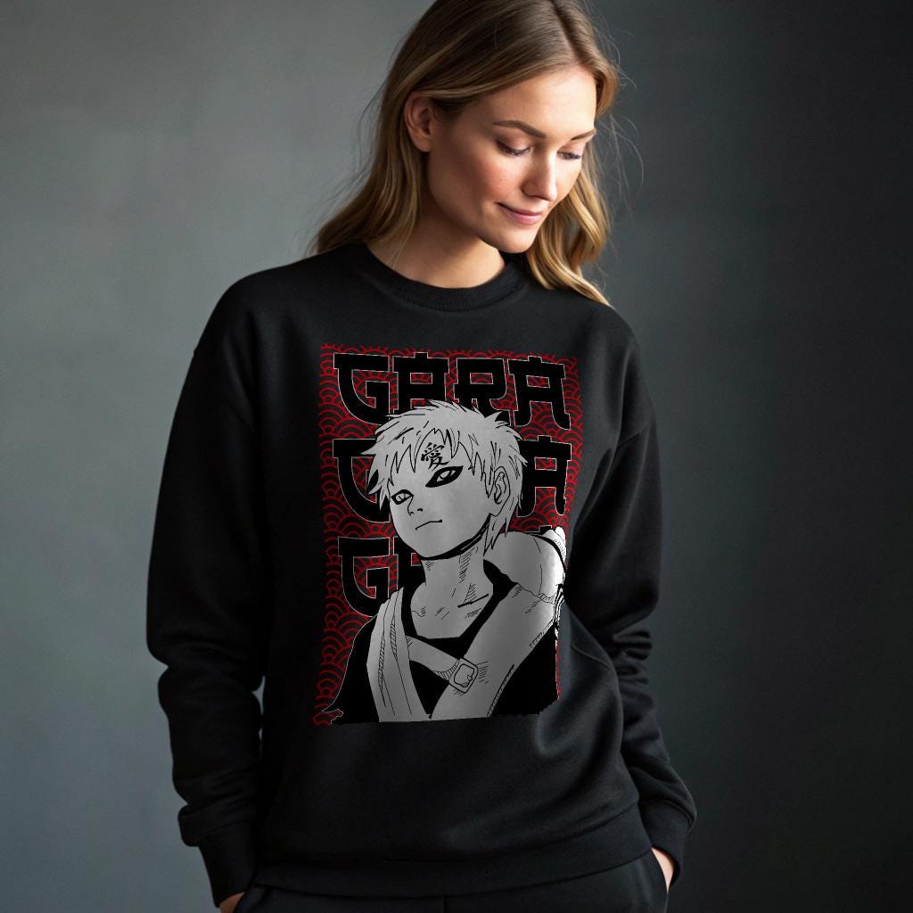 Gaara Anime Crewneck Sweatshirt - Unisex Black Manga Pullover (Sizes S-5XL) - Free Shipping — back view thumbnail