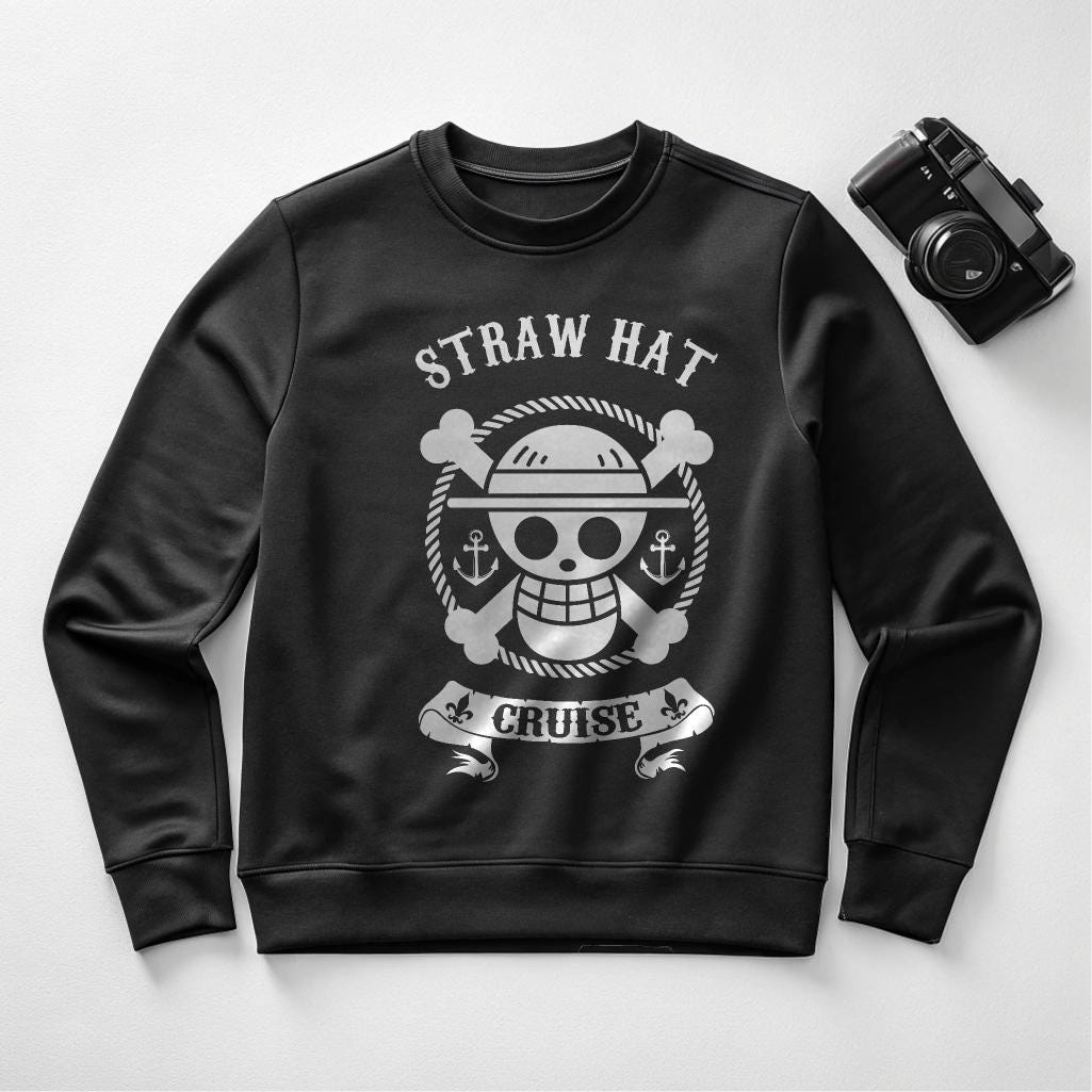 One Piece Straw Hat Cruise Crewneck - Pirate Skull Graphic Sweatshirt, Unisex, Sizes S-4XL