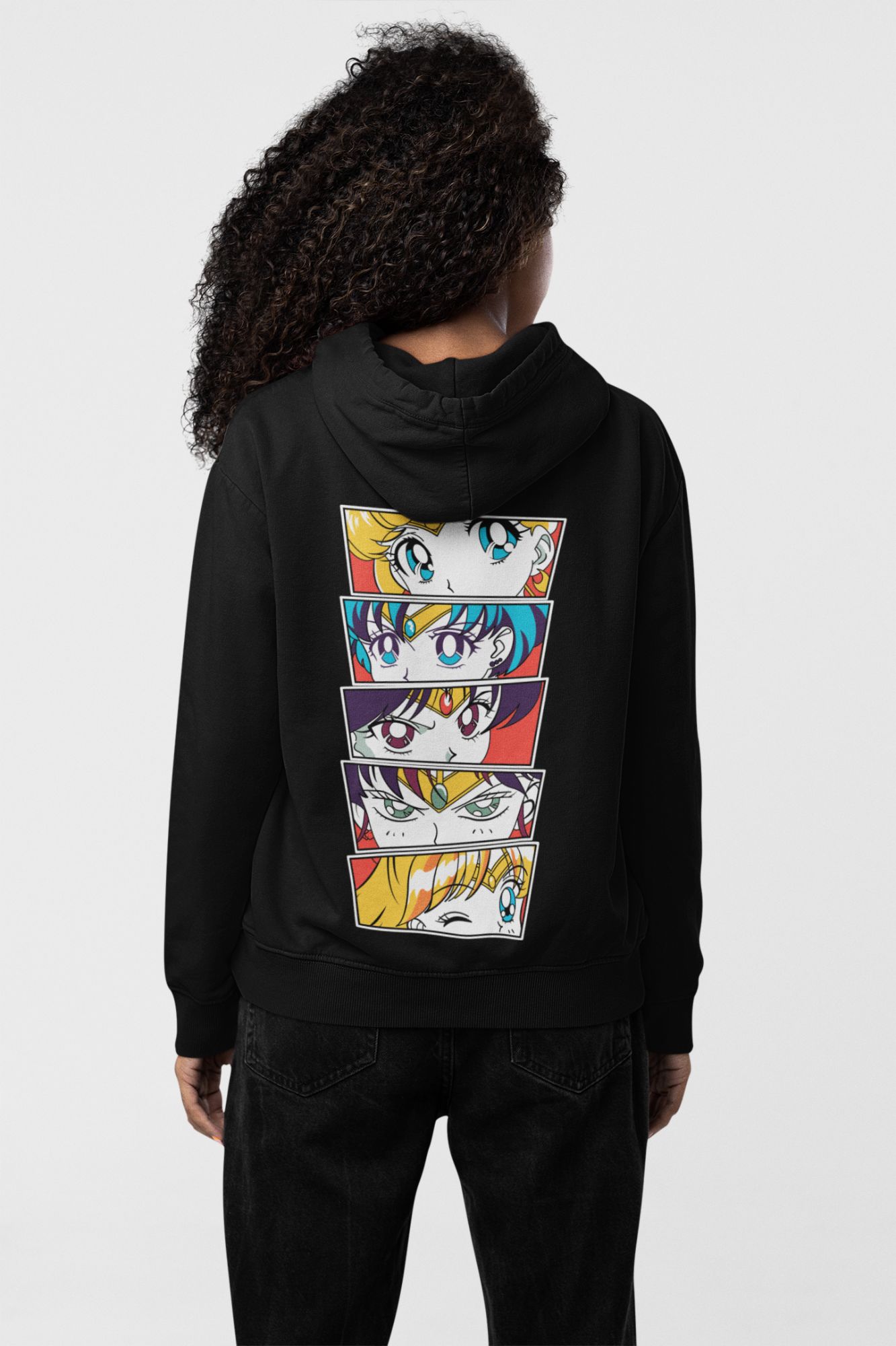 Sailor Moon Hoodie With Cat Emblem Black Or White Pull-Over Style For Moon Prism Power — front view