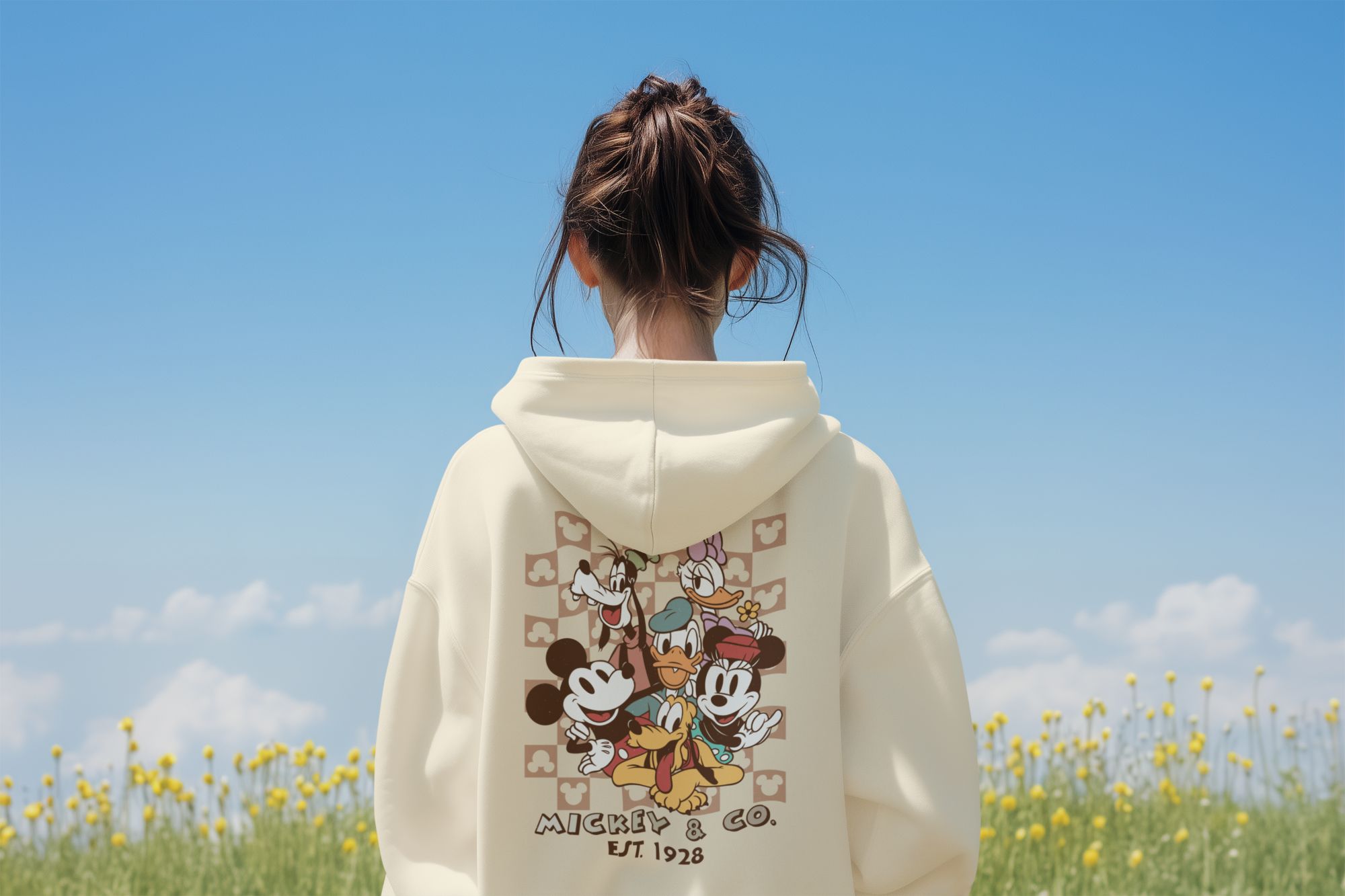 Disney Mickey & Co. Cream Fleece Hoodie With Drawstring — front view