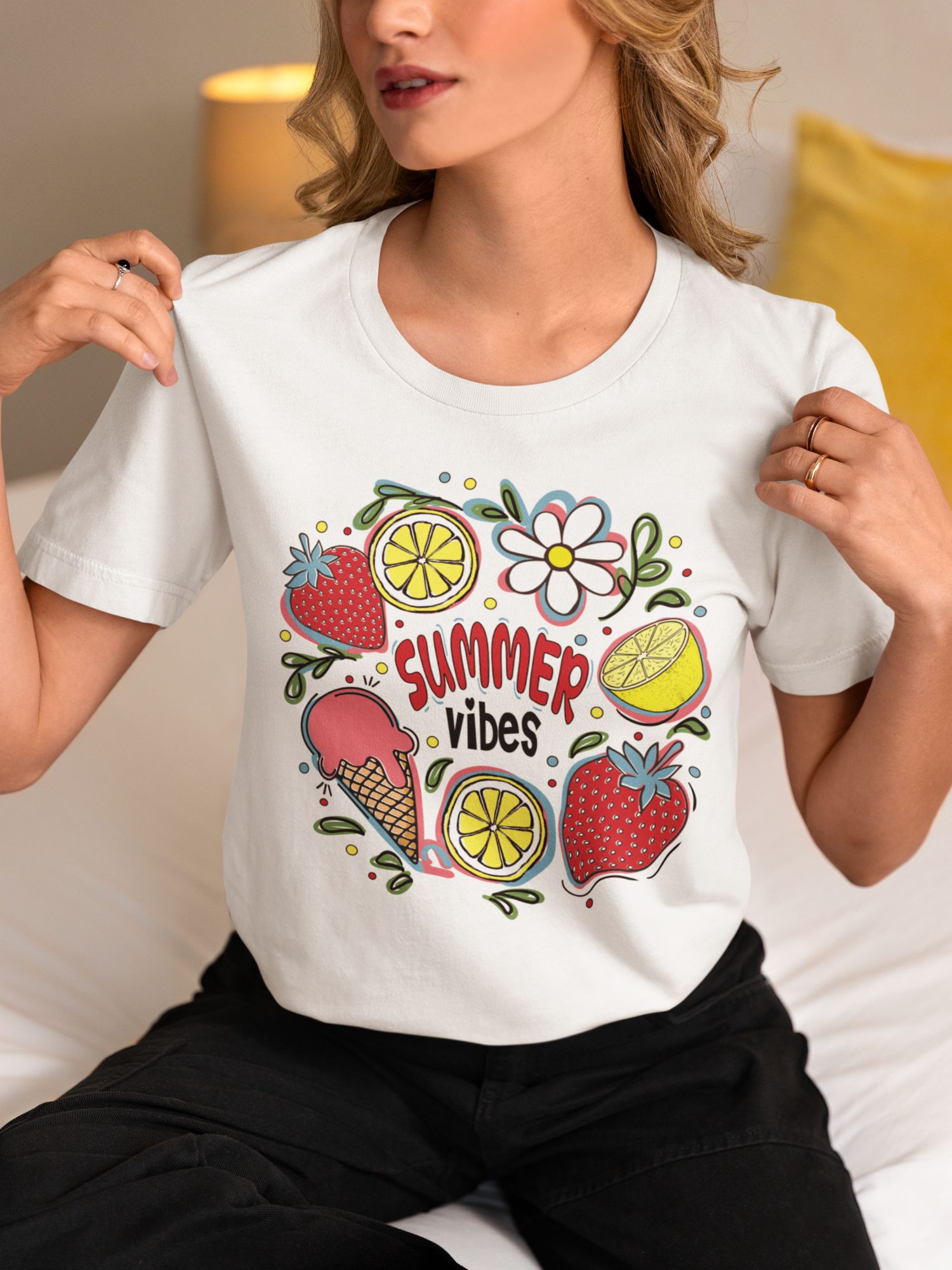 Summer Vibes Graphic Tee - Everyday Cotton T-Shirt 100% Cotton Pre-Shrunk Relaxed Fit Available In Multiple Colors & Sizes — front view