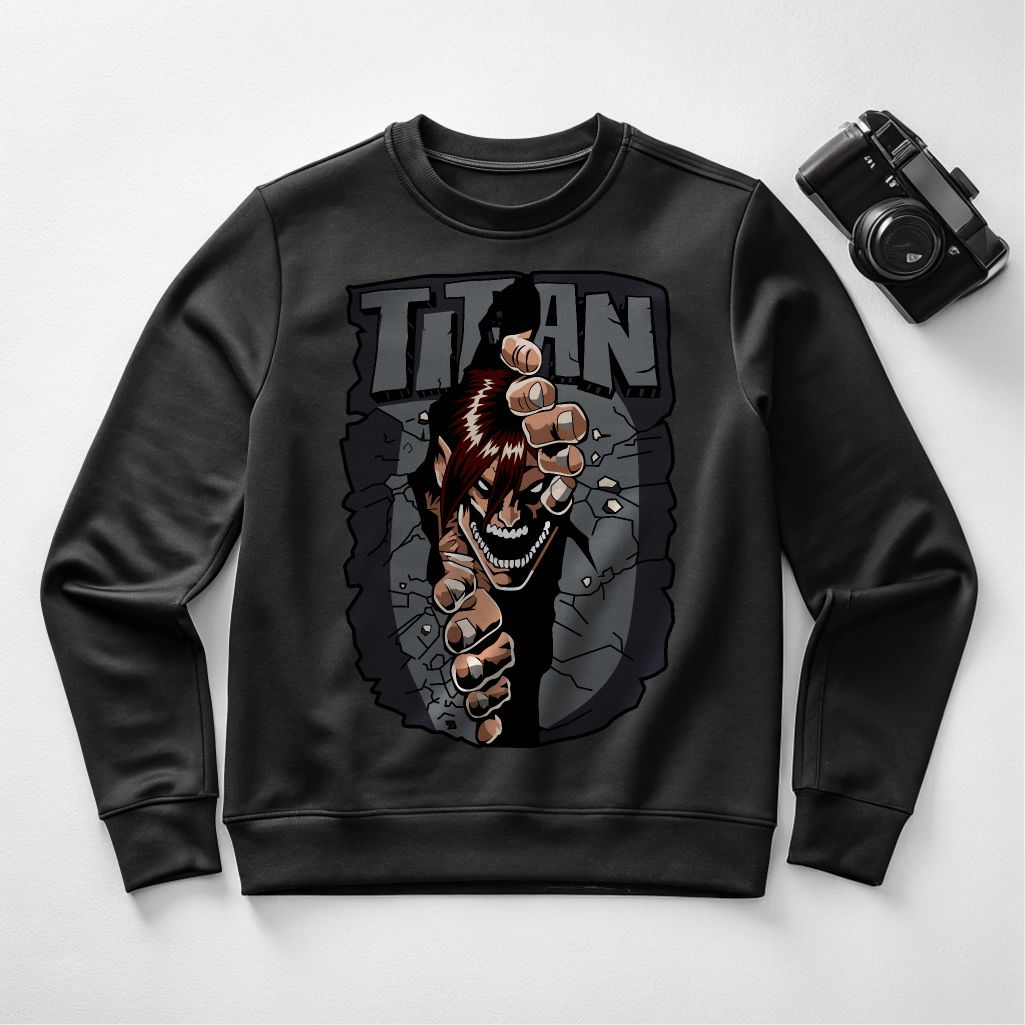 Titan AOT Graphic Sweatshirt Unisex Crewneck Black Pullover — front view