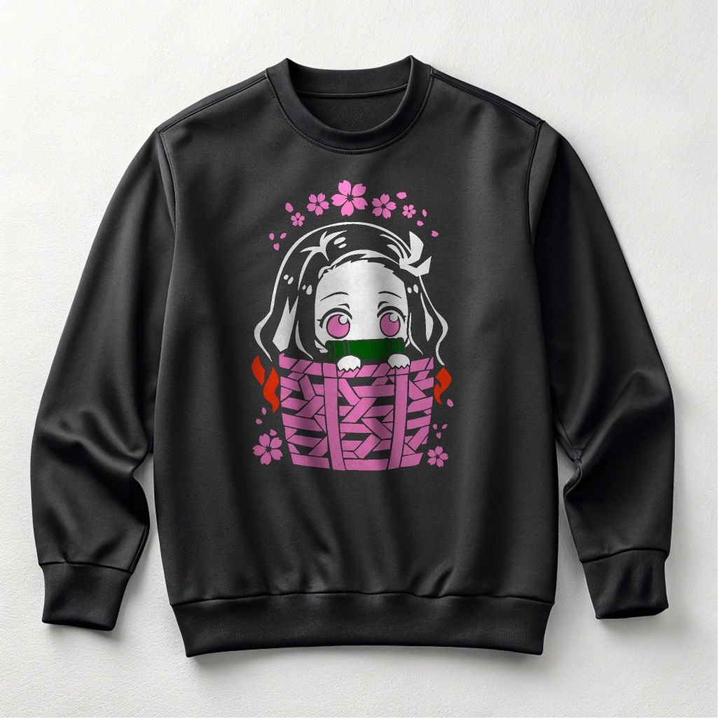Demon Slayer Nezuko Chibi Crewneck - Anime Kawaii Graphic Sweatshirt, Unisex, Sizes S-4XL — front view