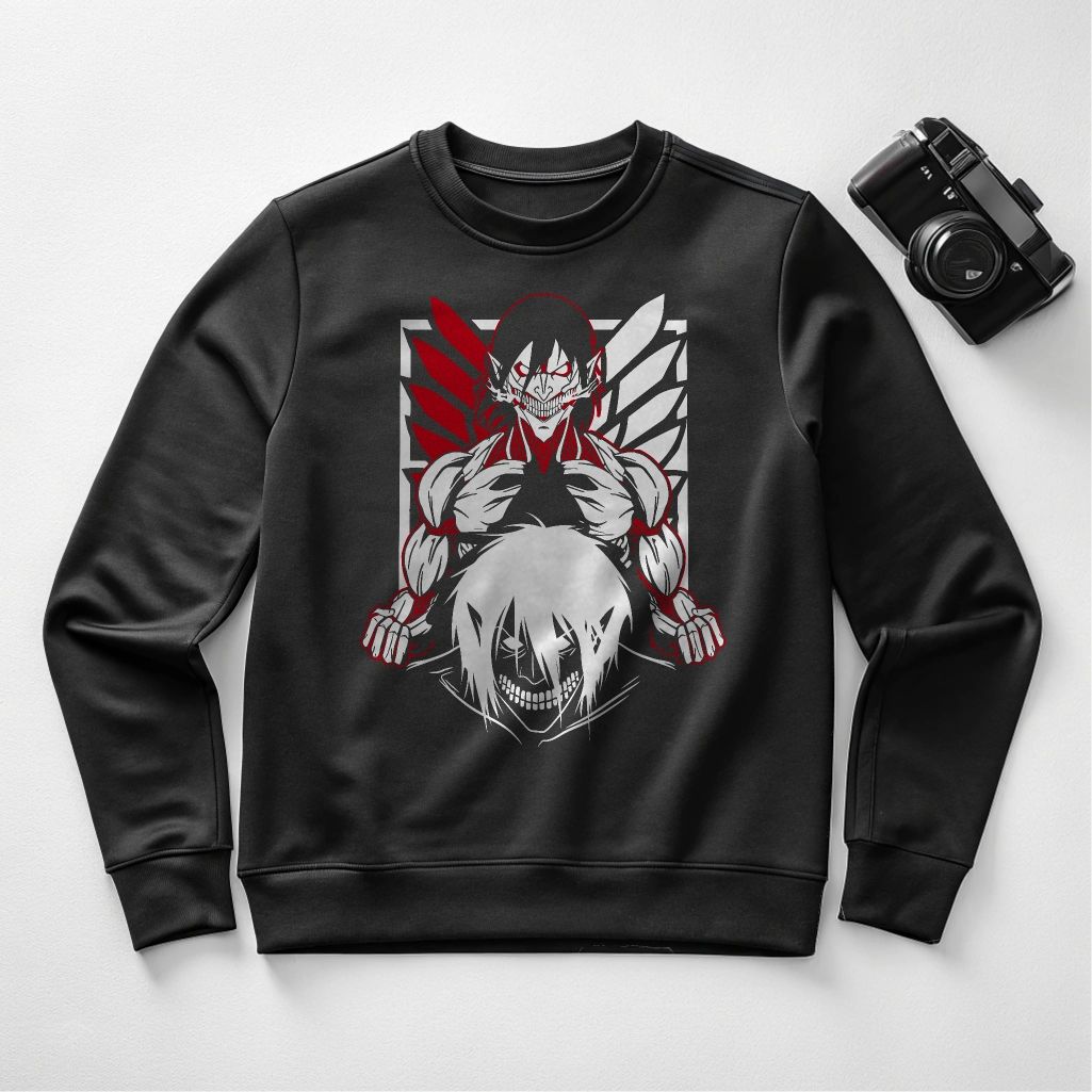Attack on Titan Eren Yeager Crewneck - Founding Titan Anime Sweatshirt, Unisex, Sizes S-4XL — front view