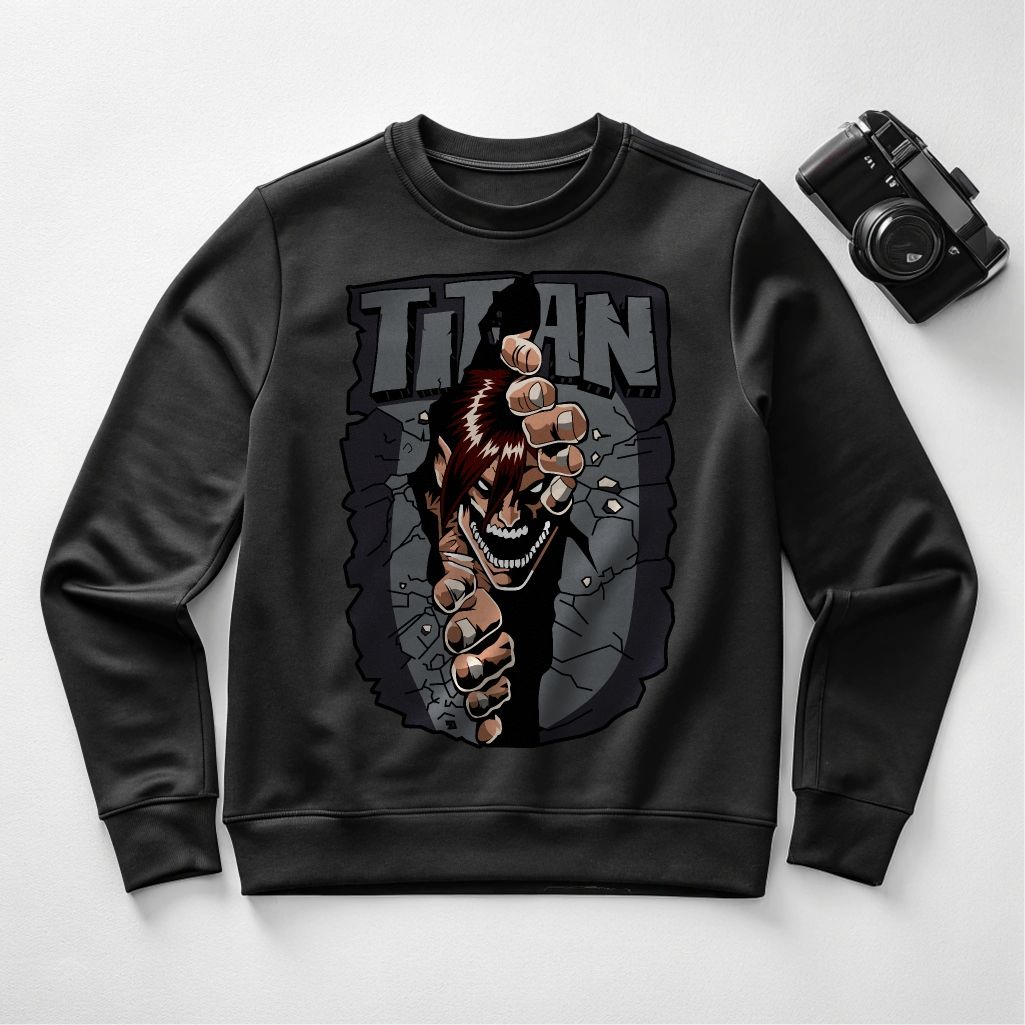 Attack on Titan Smiling Titan Crewneck - Anime Graphic Sweatshirt, Unisex, Sizes S-4XL — front view