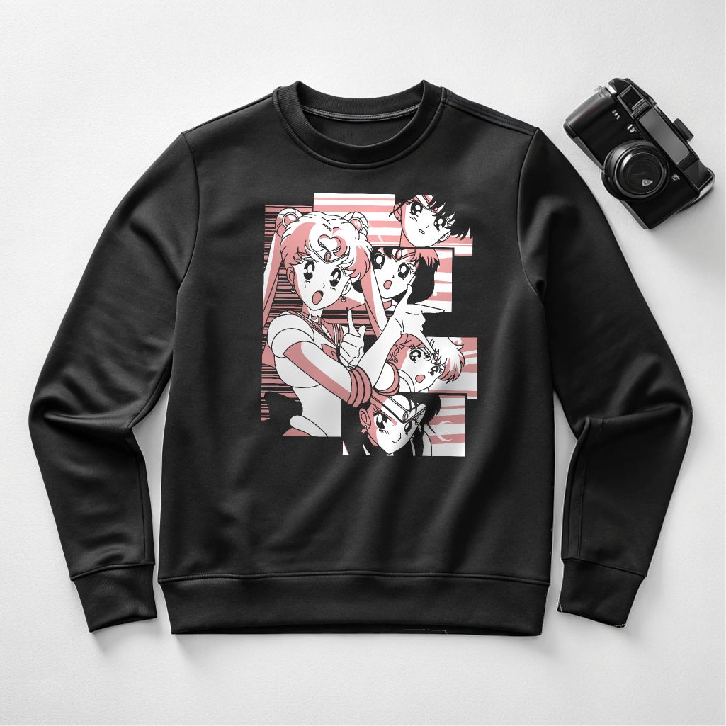 Sailor Moon Graphic Unisex Sweatshirt Crewneck Pullover Black — front view