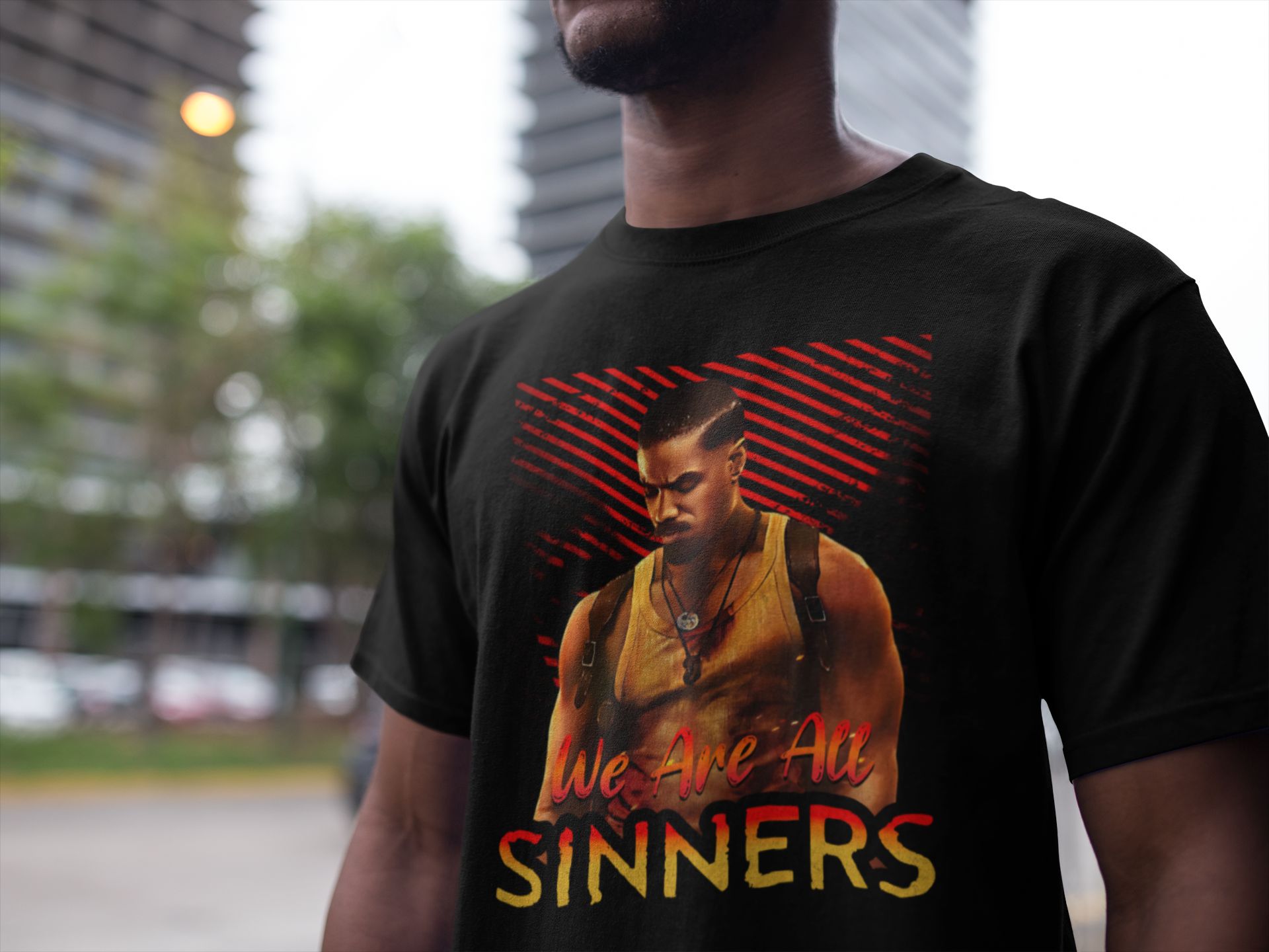 "We Are All Sinners" Sinners Movie-Inspired Apparel – T-Shirt Hoodie & Sweatshirt — back view thumbnail