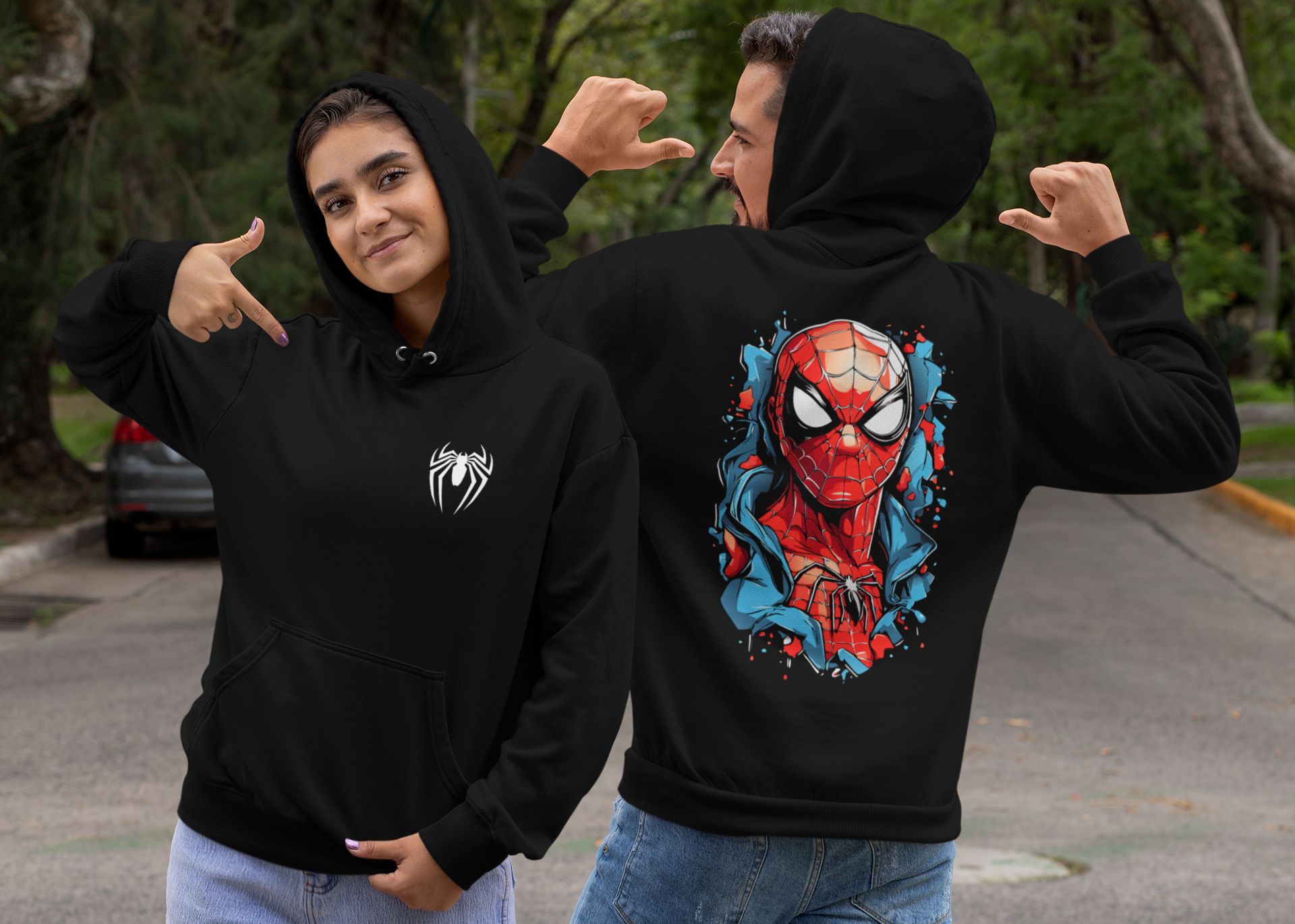 Spider-Man Graphic Black Hoodie With Spider Logo — front view