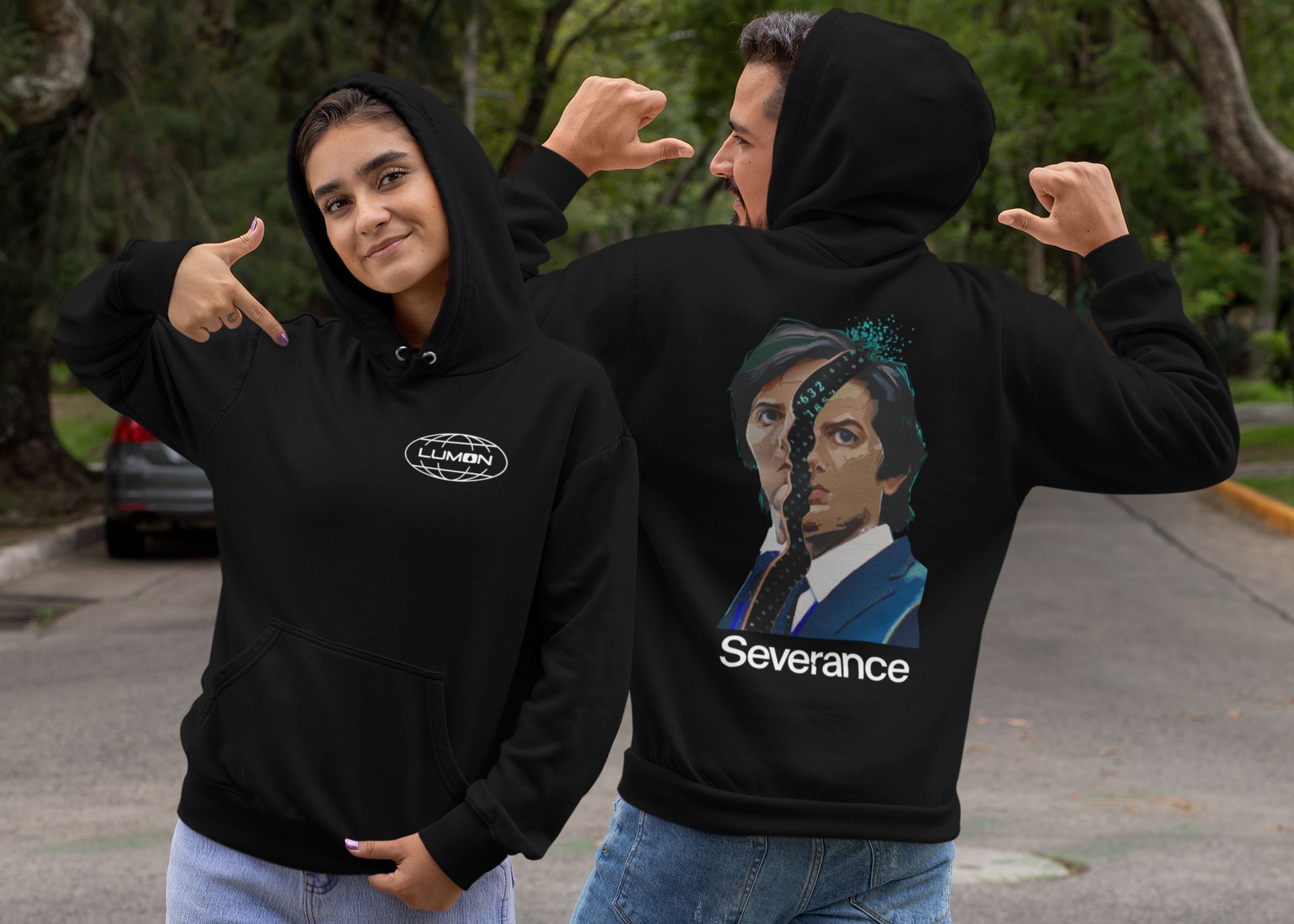 Severance Hoodie With Lumon Logo Design Black Sizes S-4XL Graphic Print — back view thumbnail
