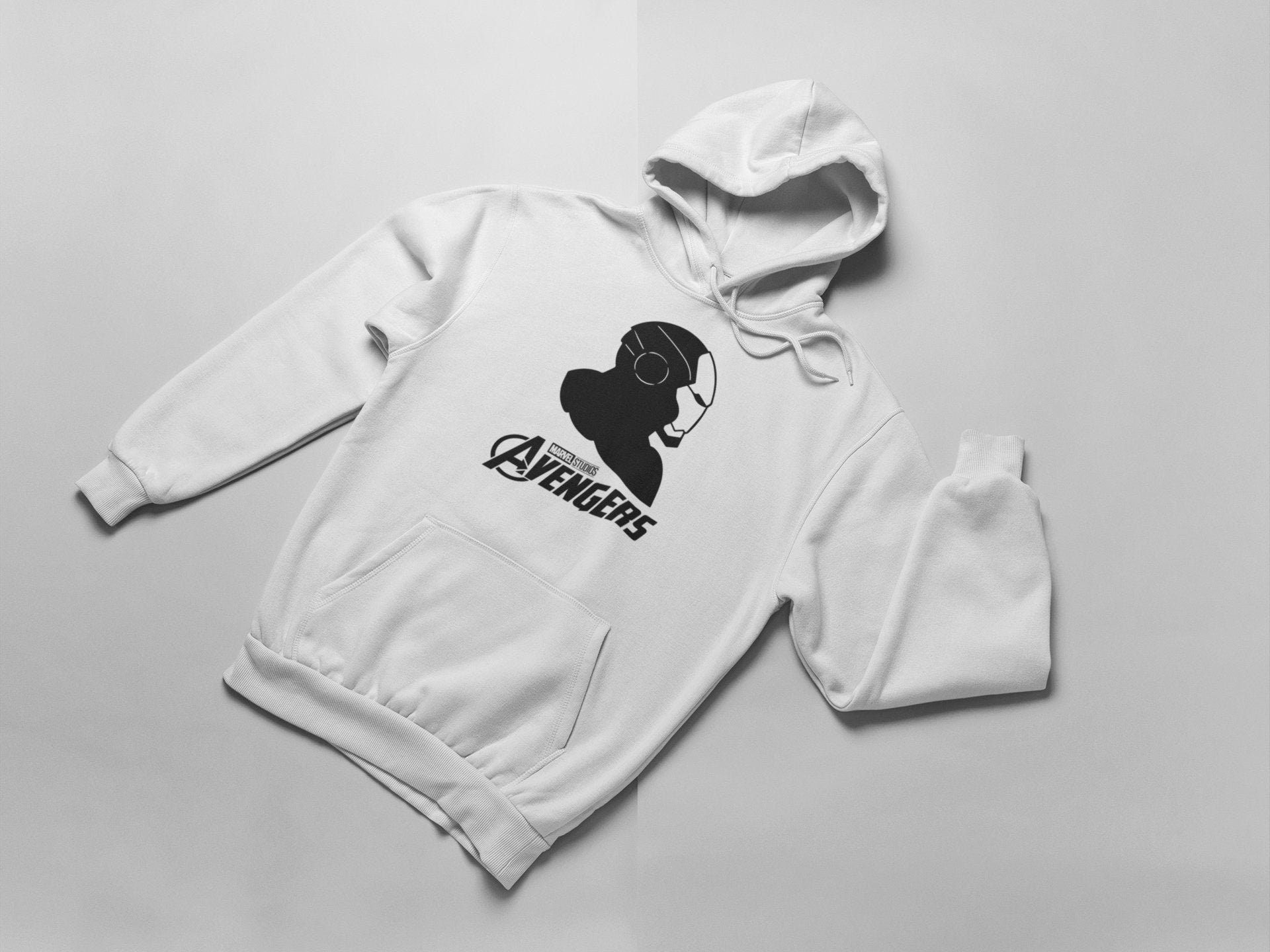 Iron-Man Silhouette Hoodie Gift for Him Marvel Inspired Hoodie Avengers Gift Unisex Long Sleeve Hoodie Gift for Her Aesthetic Clothes — front view