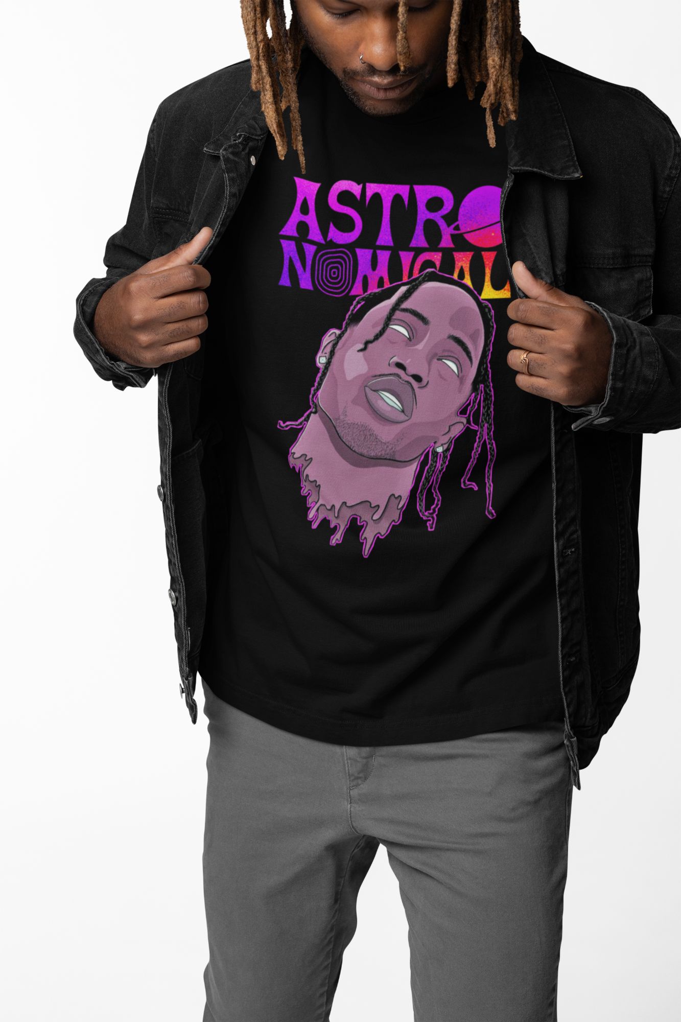 ASTRONOMICAL Graphic T-Shirt Featuring Artist Illustration - Black Or White Soft Cotton — back view thumbnail