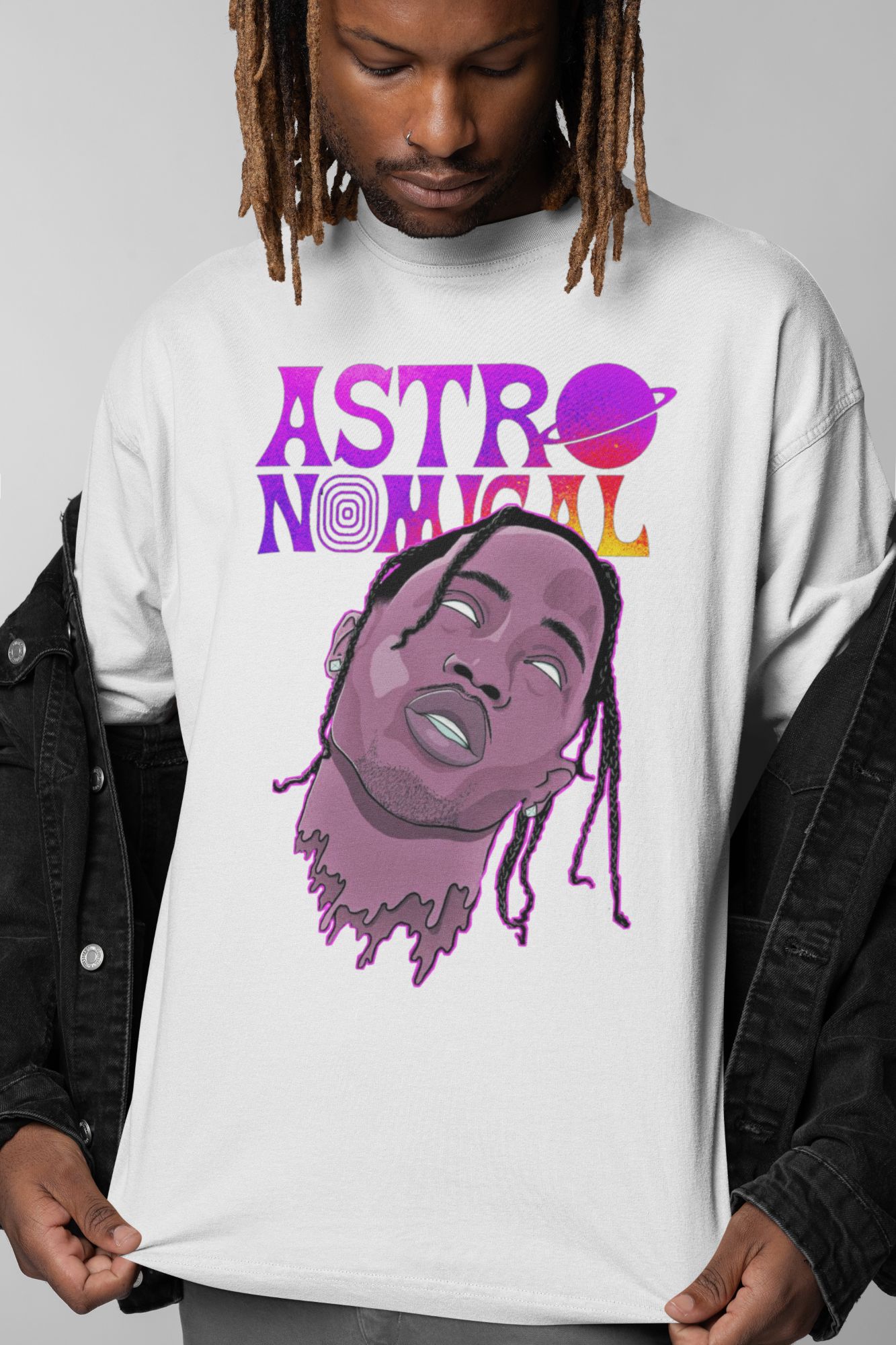 ASTRONOMICAL Graphic T-Shirt Featuring Artist Illustration - Black Or White Soft Cotton — front view