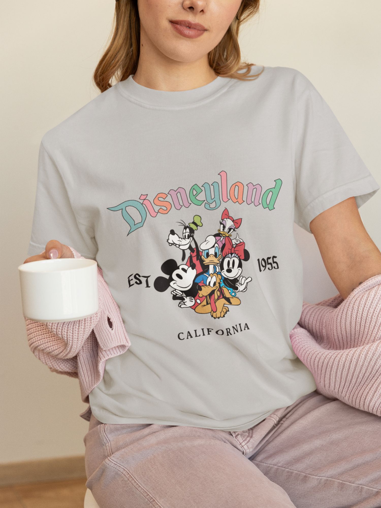 Disneyland Graphic Tee With Mickey & Friends EST 1955 California Print Unisex Casual Fit Cotton Blend Multiple Colors — back view thumbnail