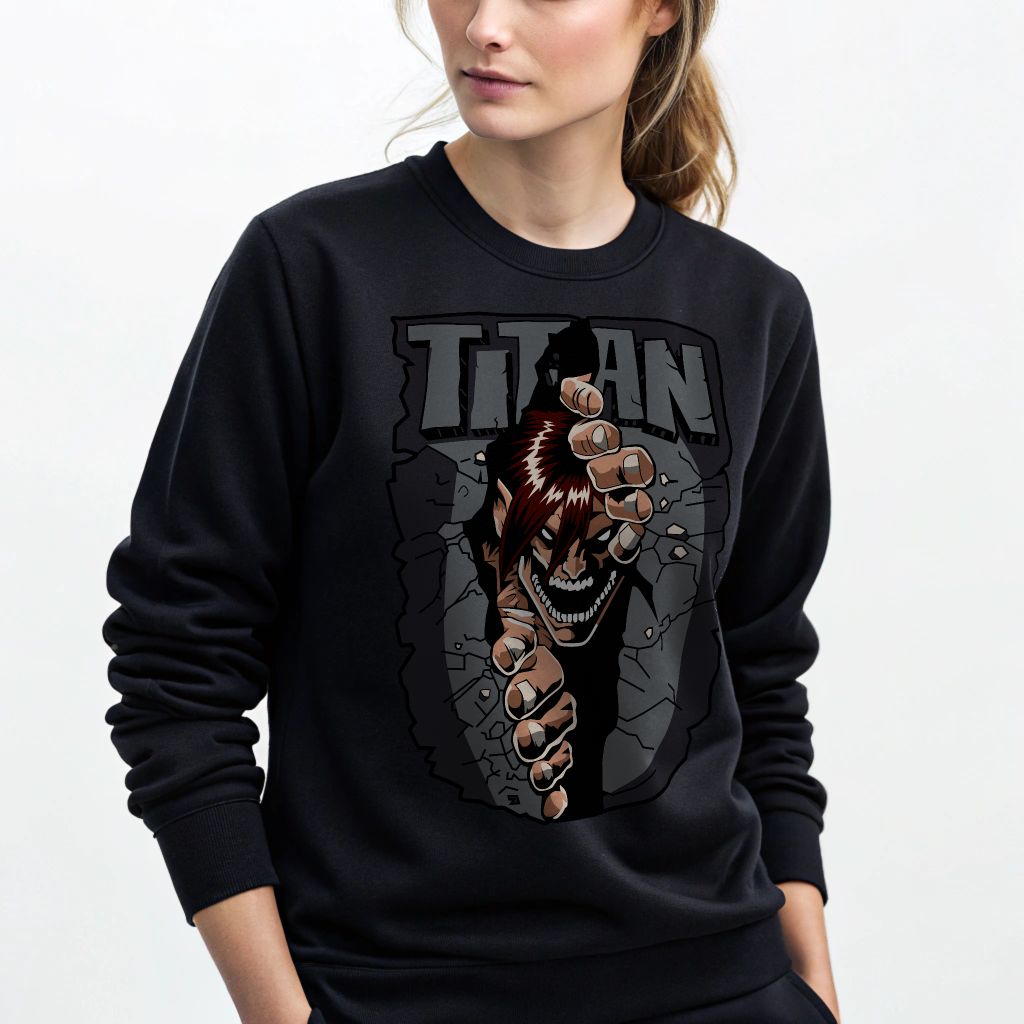 Titan AOT Graphic Sweatshirt Unisex Crewneck Black Pullover — back view thumbnail