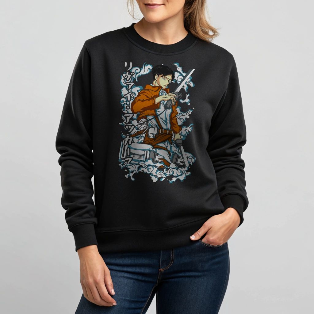 Attack on Titan Levi Ackerman Crewneck - Anime Soldier Graphic Sweatshirt, Unisex, Sizes S-4XL — back view thumbnail