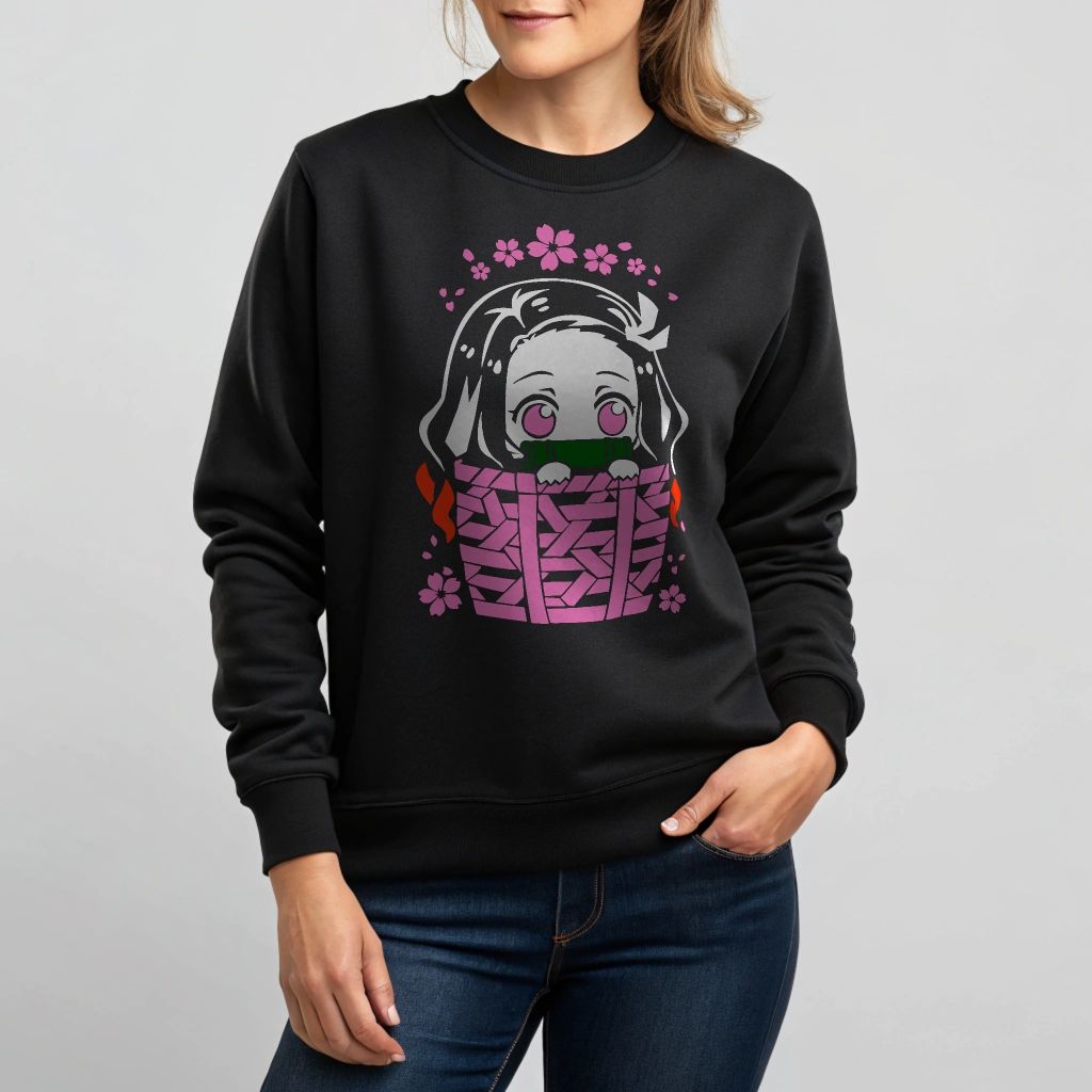 Demon Slayer Nezuko Chibi Crewneck - Anime Kawaii Graphic Sweatshirt, Unisex, Sizes S-4XL — back view thumbnail