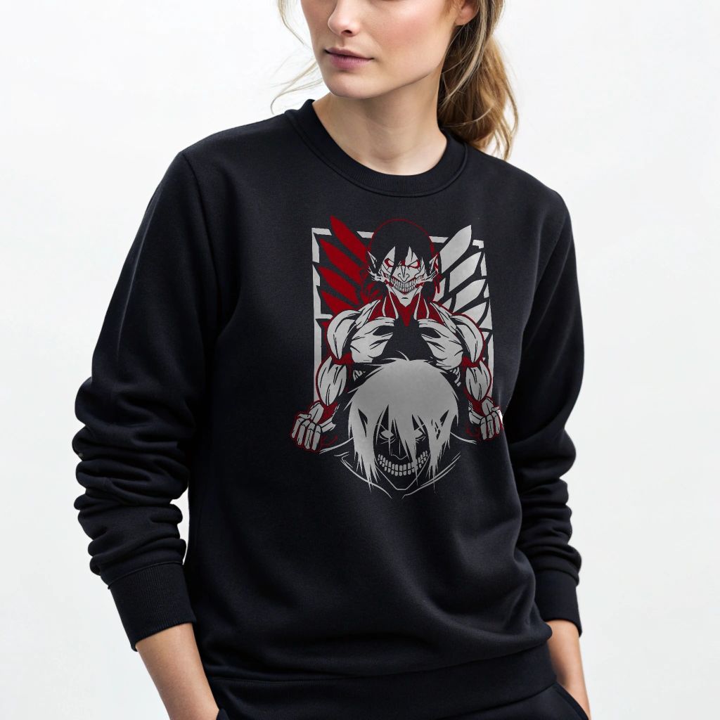 Attack on Titan Eren Yeager Crewneck - Founding Titan Anime Sweatshirt, Unisex, Sizes S-4XL — back view thumbnail