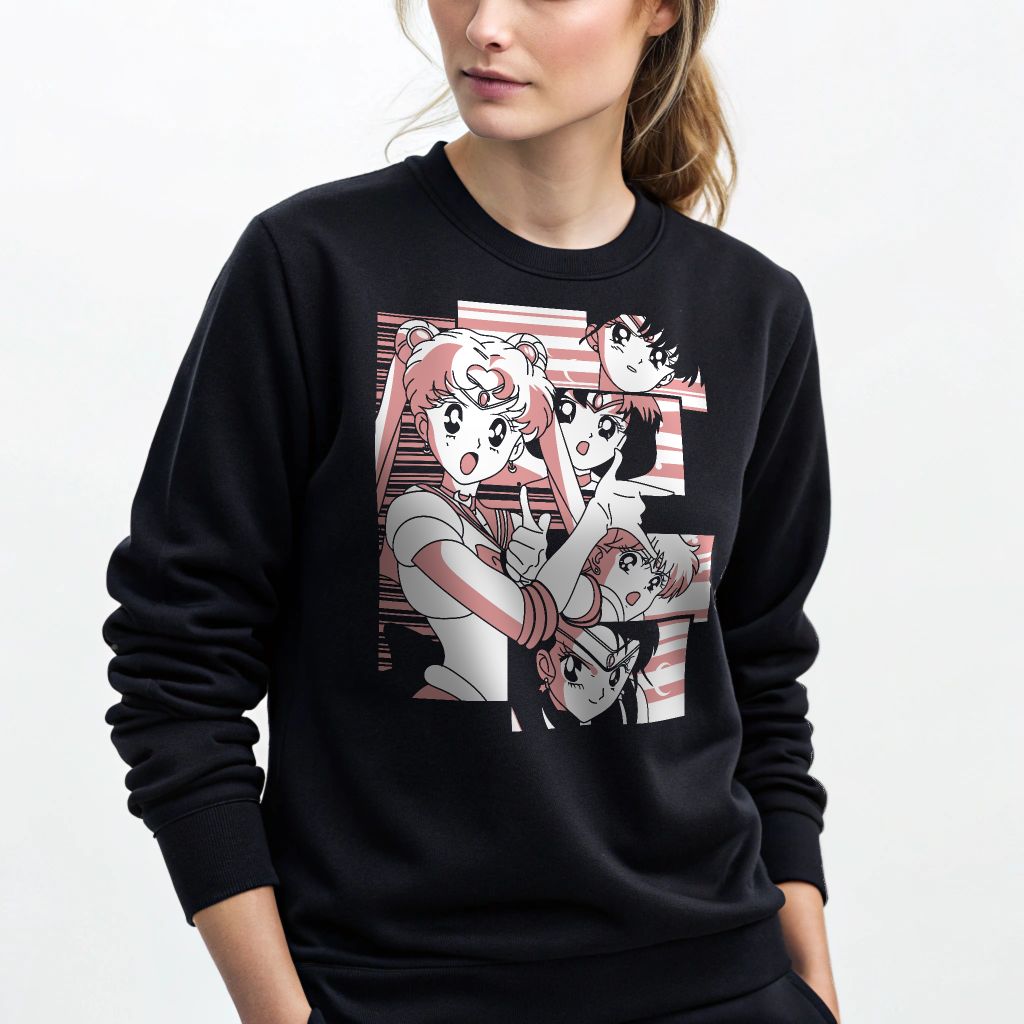 Sailor Moon Graphic Unisex Sweatshirt Crewneck Pullover Black — back view thumbnail