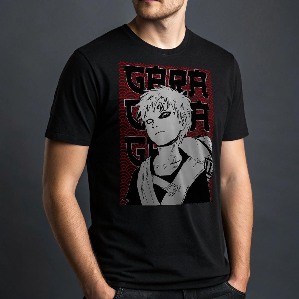Gaara Anime Graphic Tee, Ninja Manga Fan Shirt, Unisex Adult Sizes S-5XL — back view thumbnail