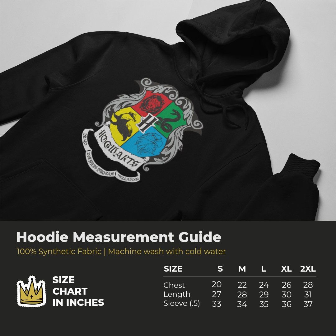 Hogwarts Crest Hoodie Aesthetic Clothes Trendy Hoodie Gift for Her Four Houses Emblem Unisex Cotton Hoodie Gift for Him Oversized Hoodie — front view