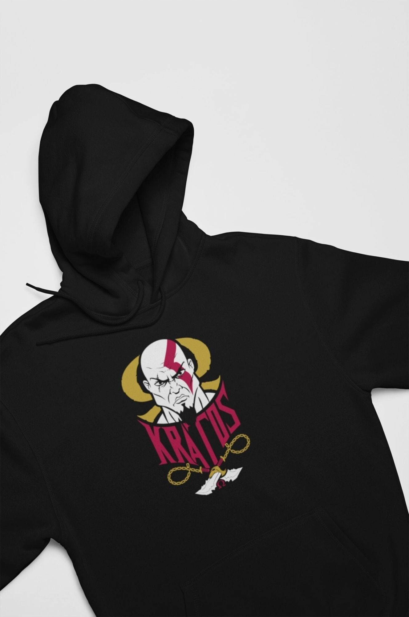 Kratos God of War Printed Hoodie Gift for Her Affordable Unisex Printed Vinyl Finish Pullover Hoodie Gift for Him Oversized Hoodie — front view
