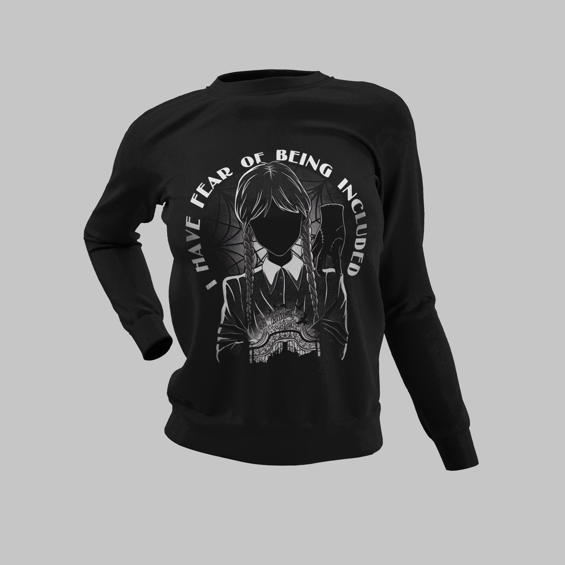 Wednesday Adams Inspired Graphic Sweatshirt / Hoodie / T-Shirt Unisex Black — back view thumbnail